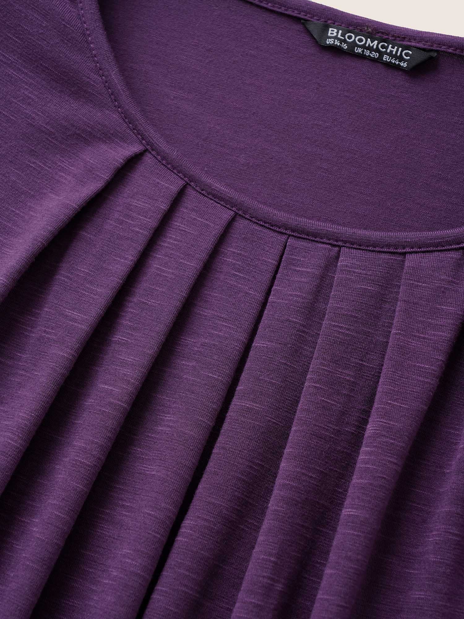 Solid Plicated Detail Flutter Sleeve T-shirt-Sweetccc