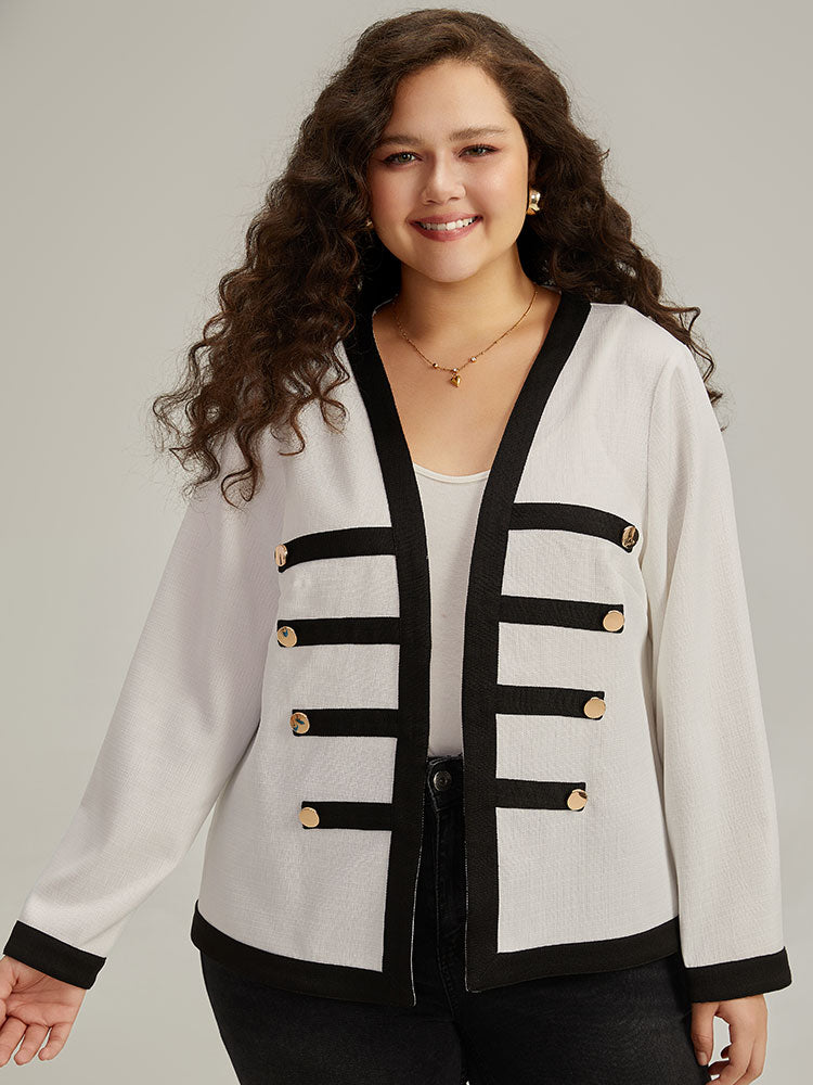 Striped Patchwork Button Detail Contrast Jacket-Sweetccc