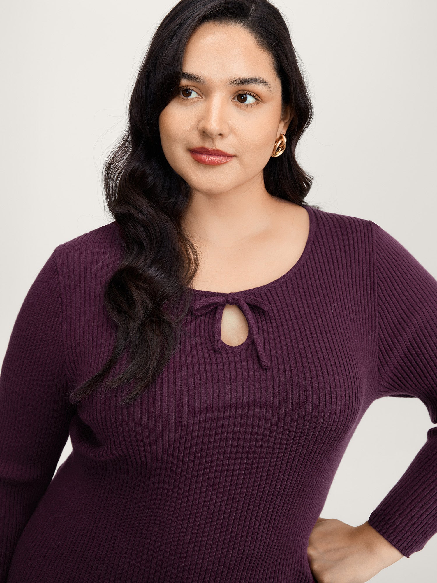 Supersoft Textured Cut-Out Neckline Fitted Pullover-Sweetccc