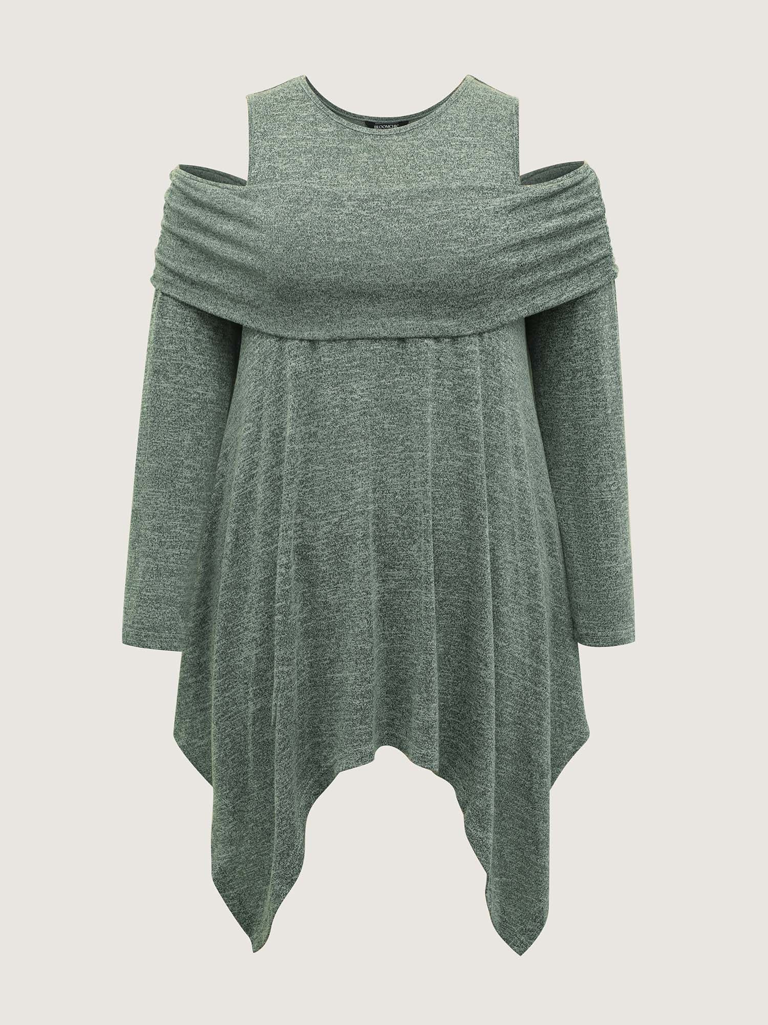 Supersoft Off-Shoulder Pleated Asymmetrical Hem Top-Sweetccc