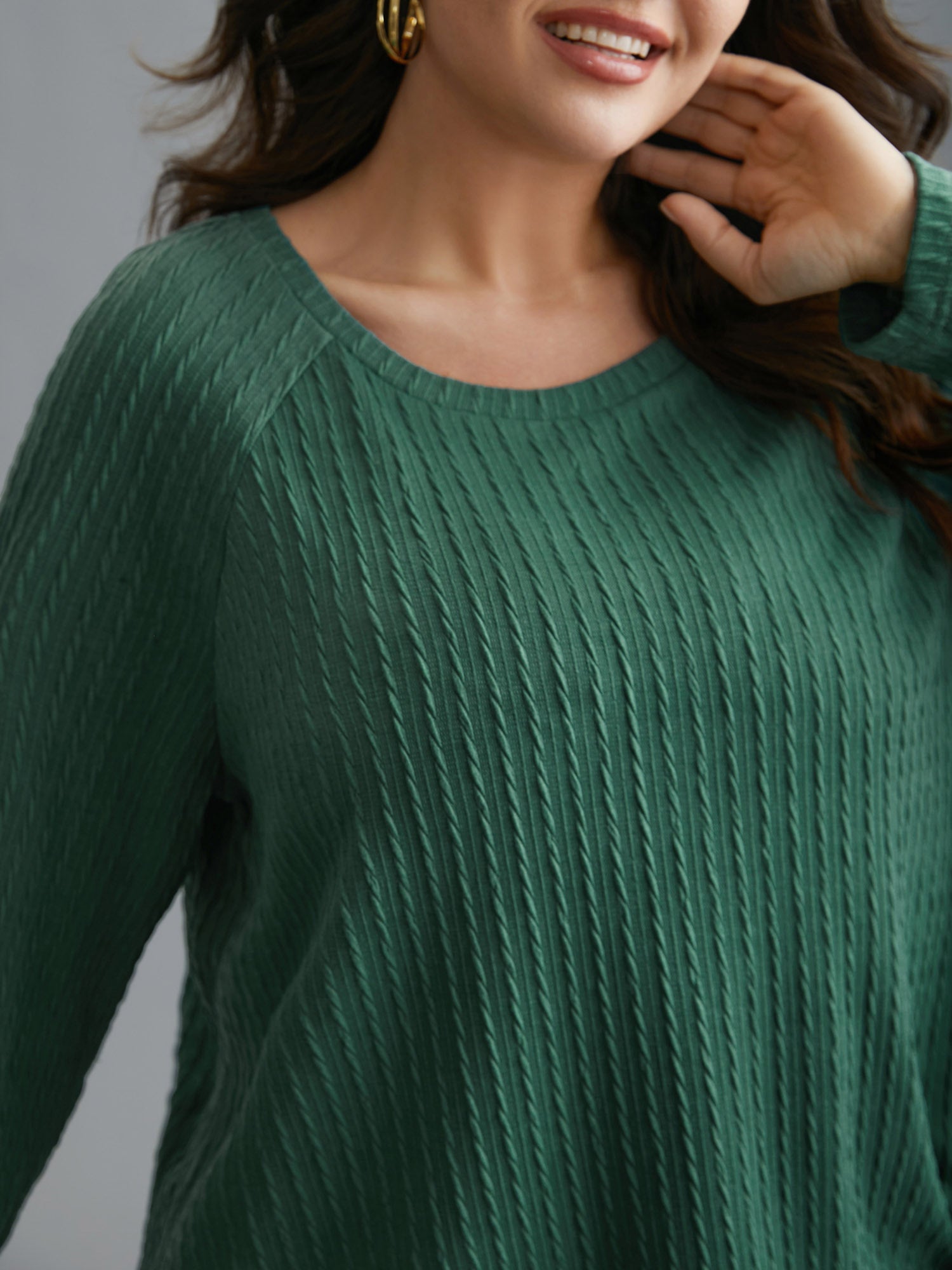 Textured Elastic Raglan Sleeves T-shirt-Sweetccc