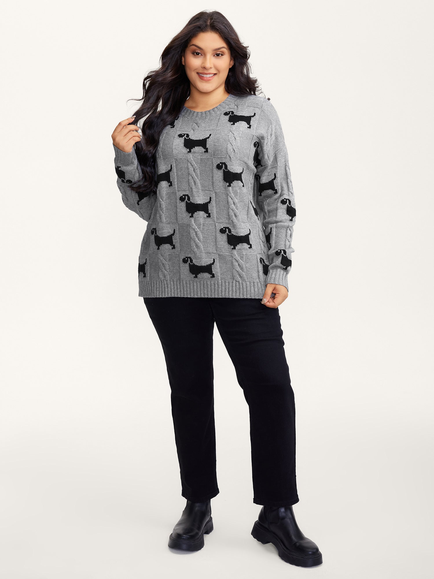 Supersoft Textured Dog Print Pullover-Sweetccc