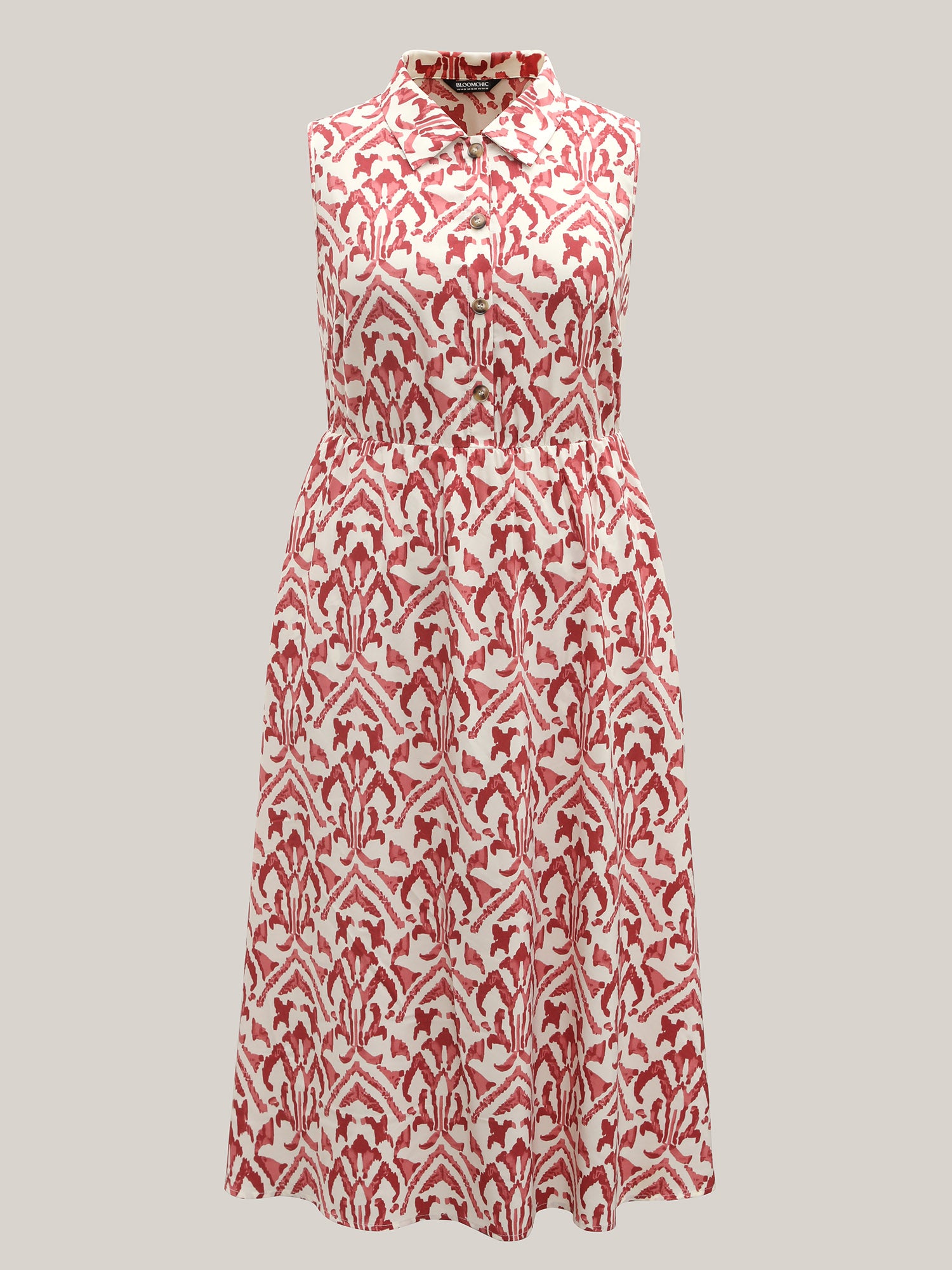 Spring Abstract Print Shirt Collar Midi Dress-Sweetccc