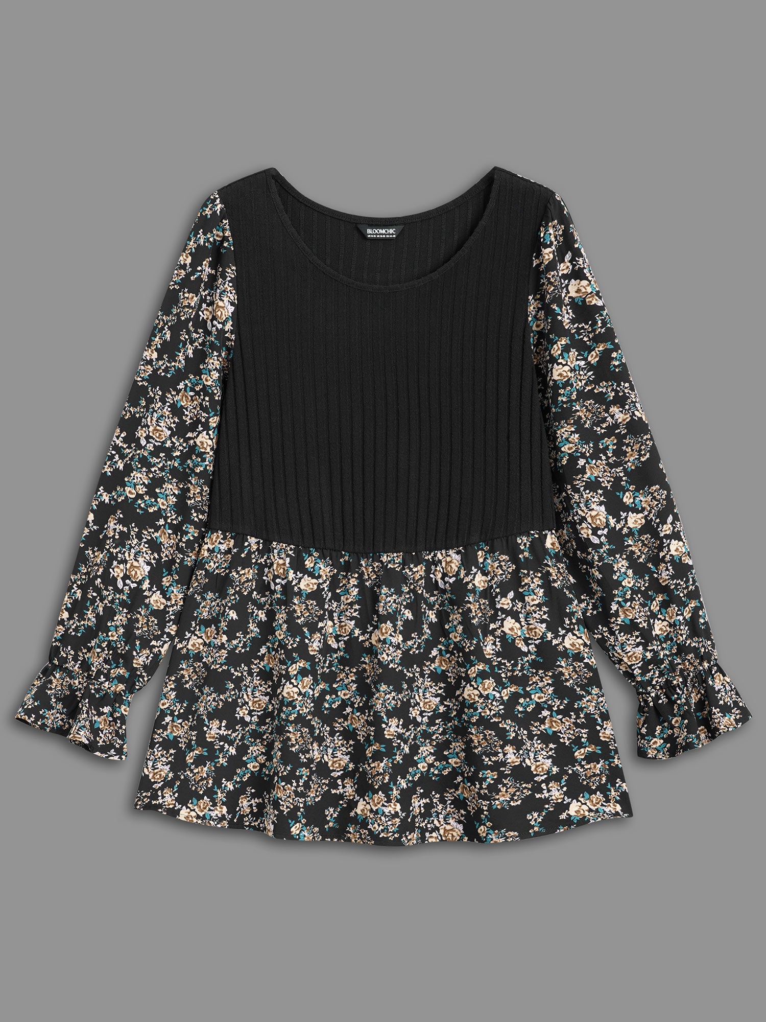 Floral Patchwork Gathered Texture Top-Sweetccc