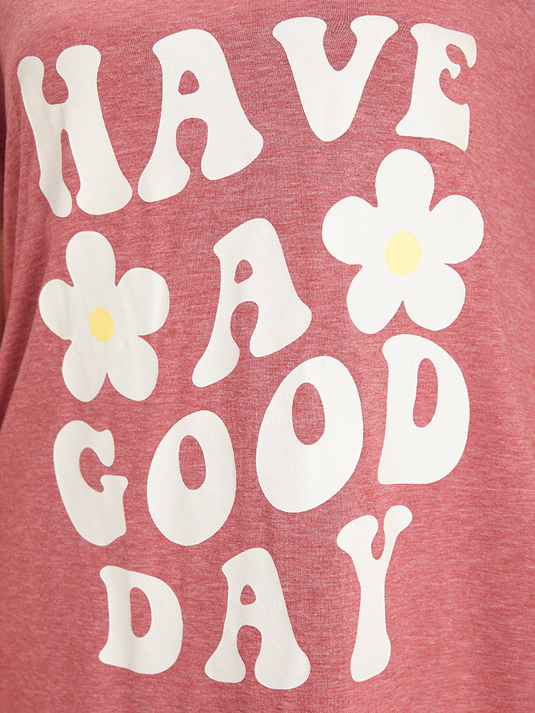 Supersoft Essentials Letter & Floral Print V Neck Curved Hem Dress-Sweetccc