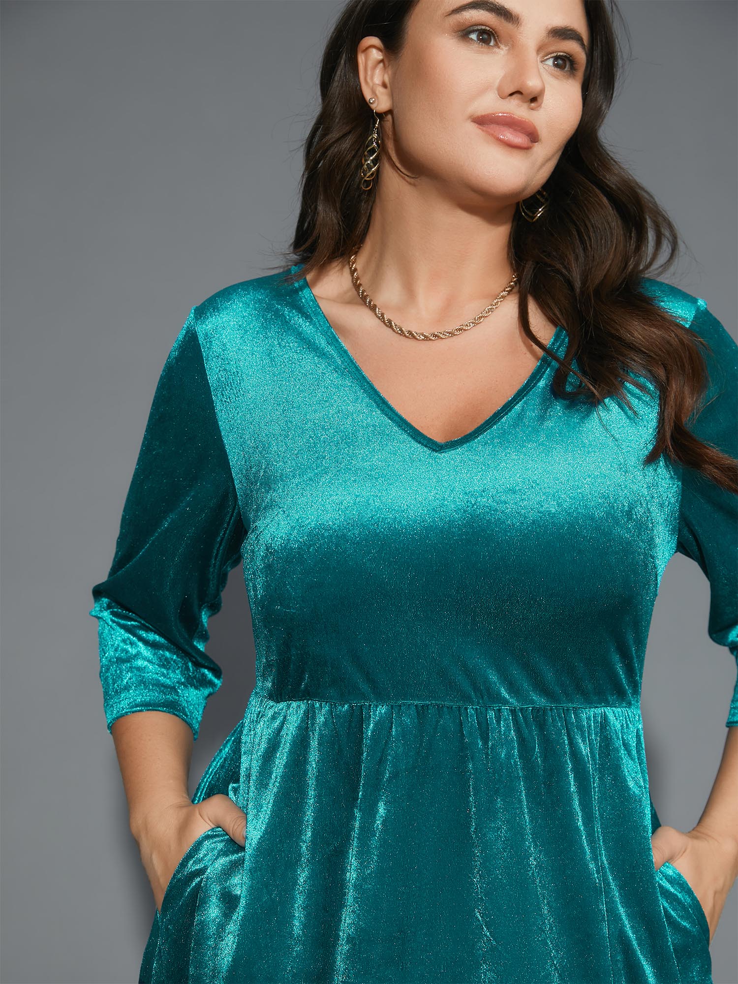 Velvet V-Neck Side Slit Maxi Dress-Sweetccc