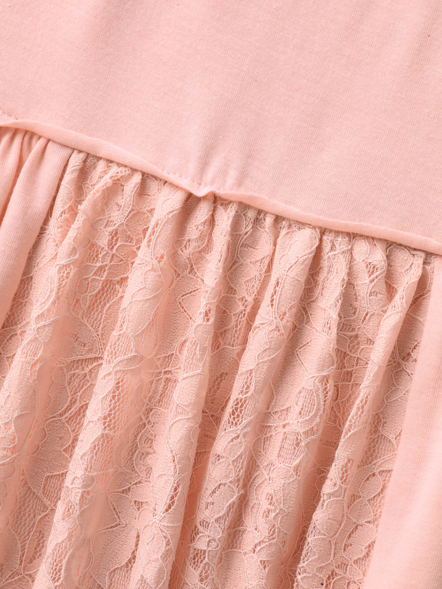 Lace Trim Spliced Solid T-Shirt-Sweetccc