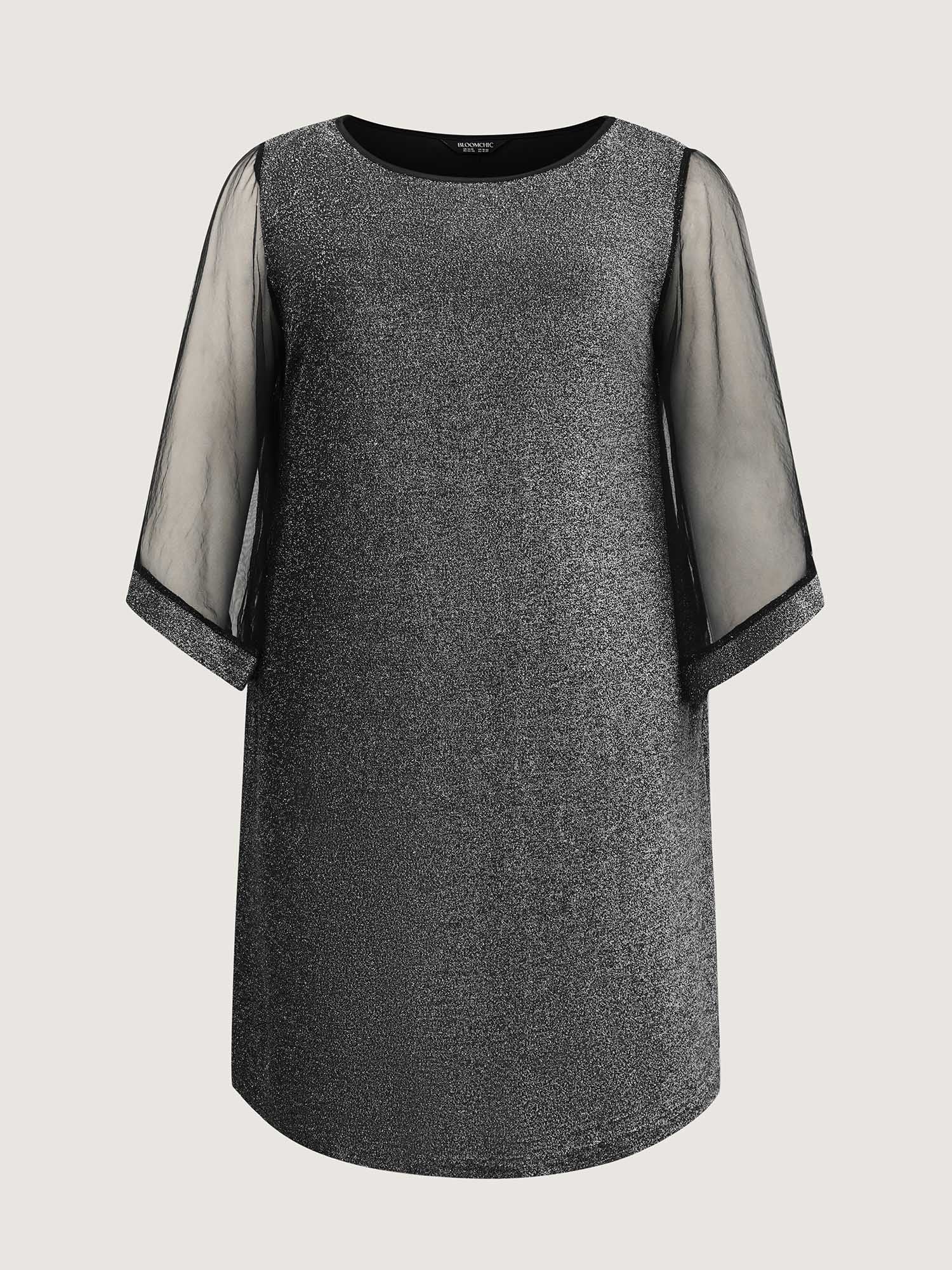 Lurex Pockets Lined Sheer Sleeve Midi Dress-Sweetccc