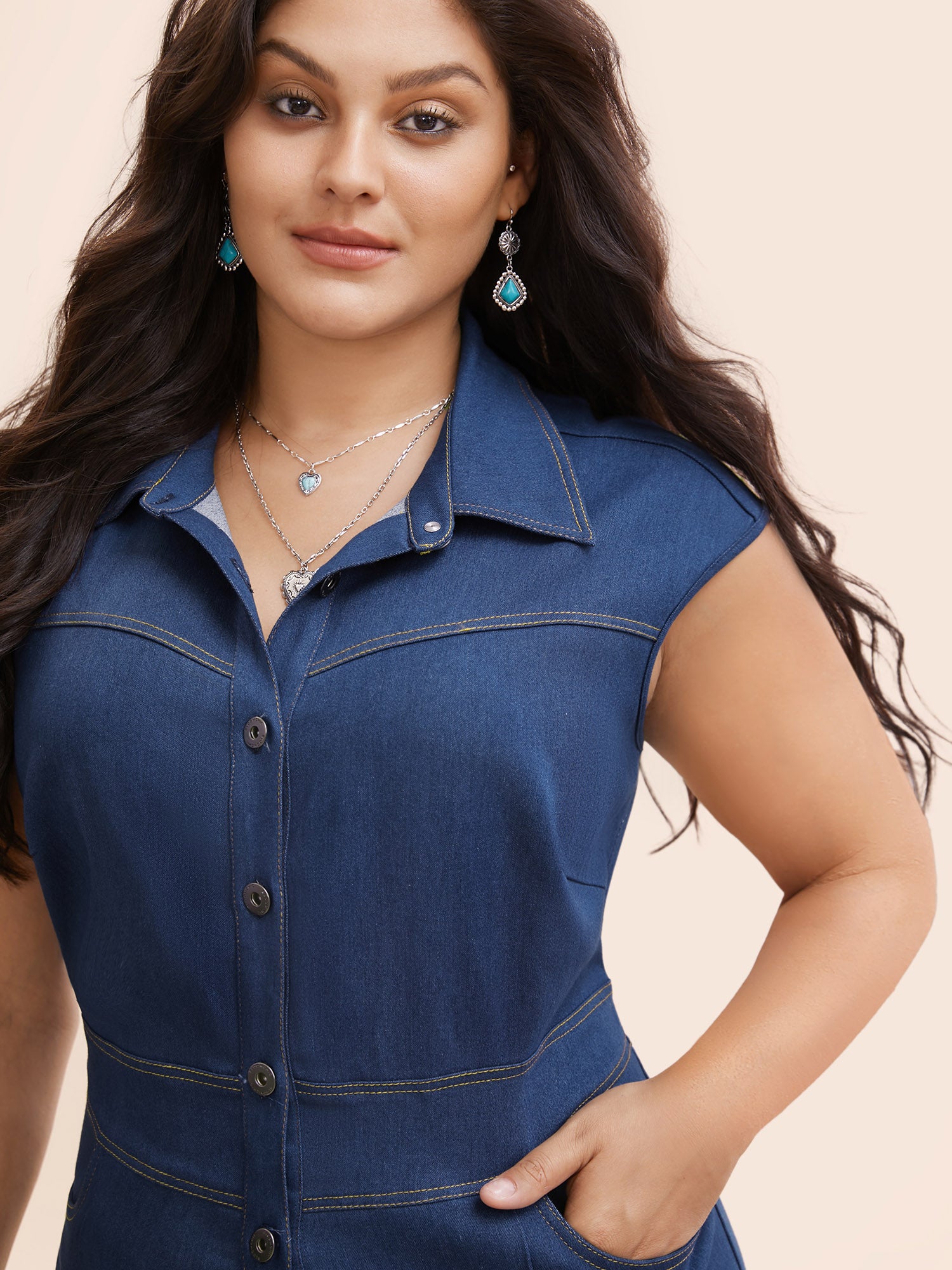 Stretch Denim Seamed Flare Jumpsuit-Sweetccc