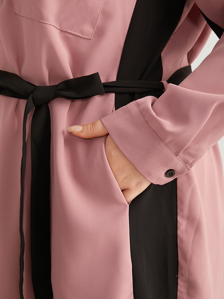 Twill Two Tone Metal Button Up Belted Dress-Sweetccc