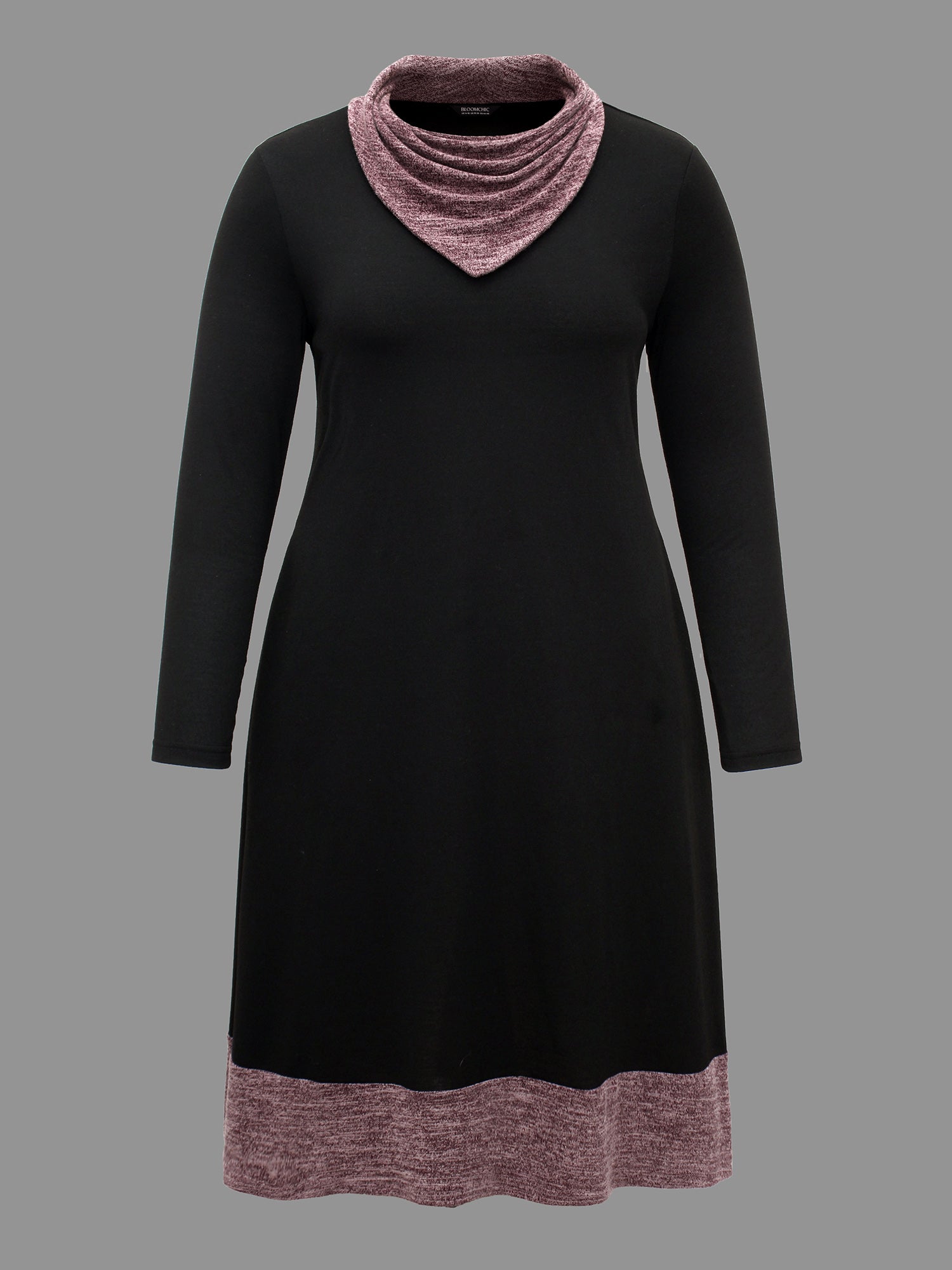 Heather Patchwork Turtleneck Midi Dress-Sweetccc