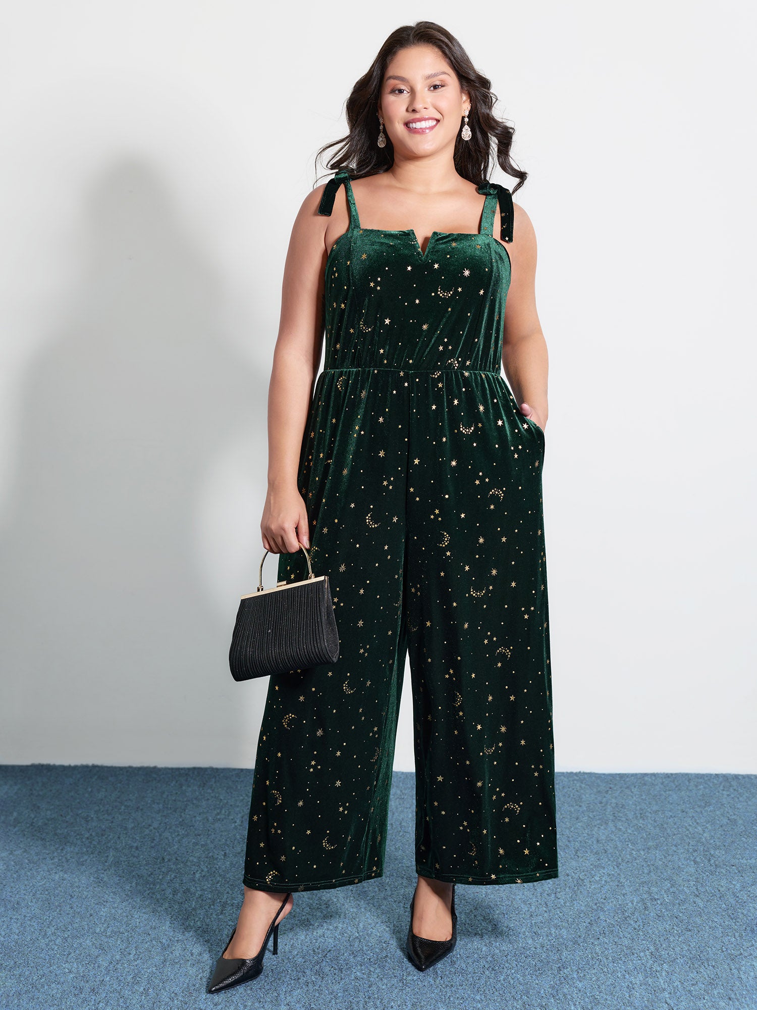 Velvet Stretchy Gold Stamp Jumpsuit-Sweetccc