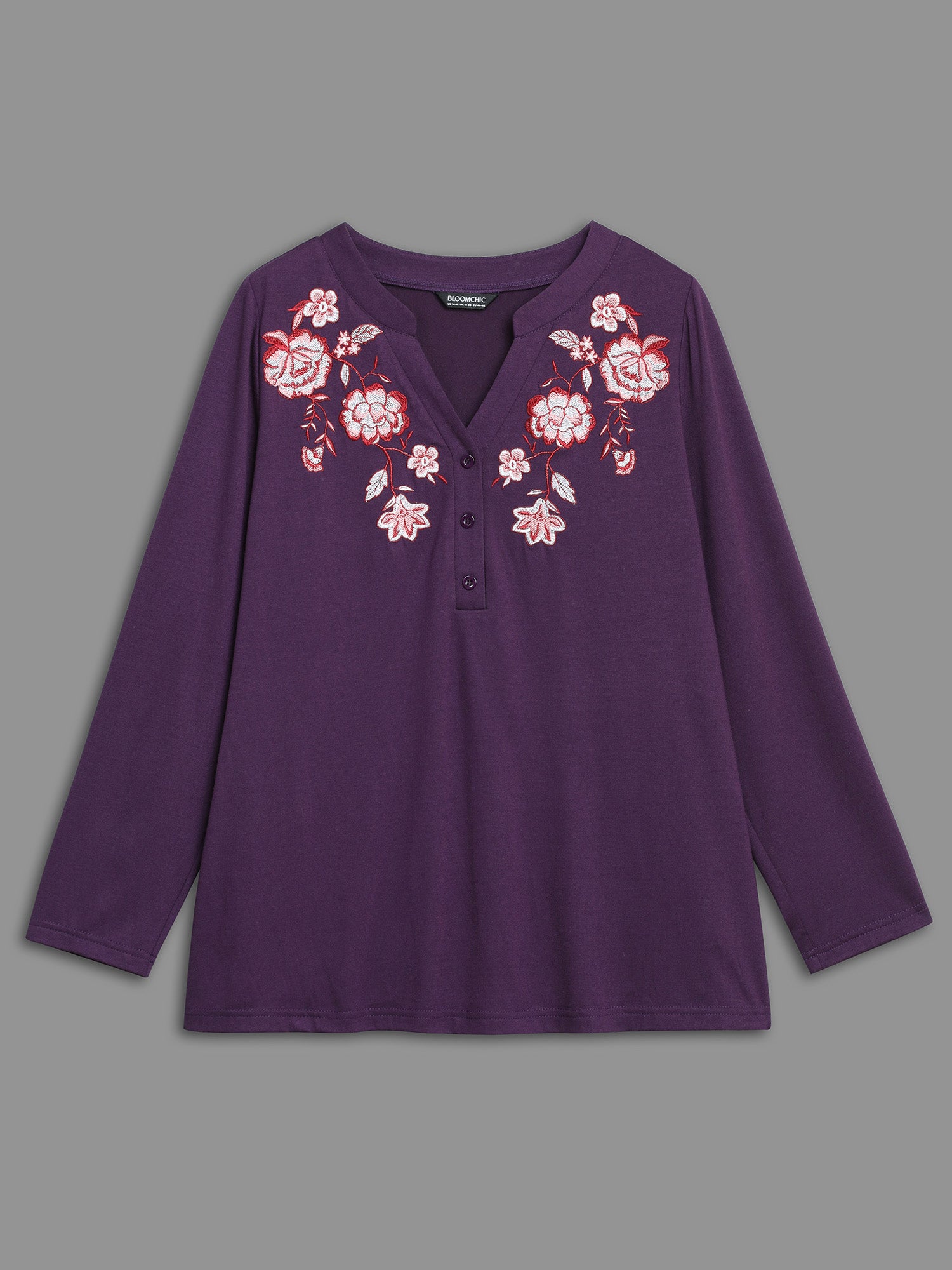 Notched Floral Embroidered  Button Top-Sweetccc