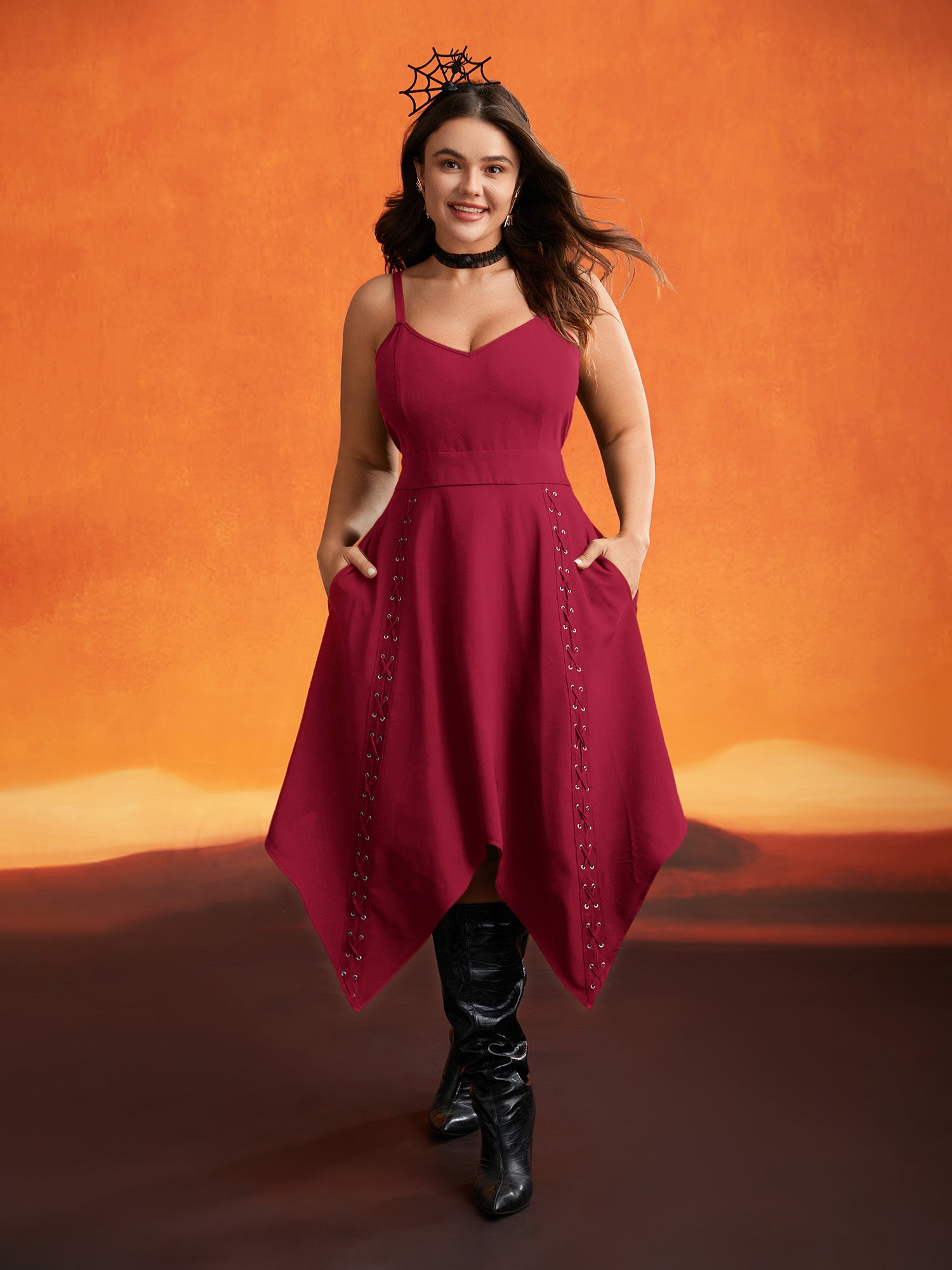 Mystic Irregular Lace Up Midi Dress-Sweetccc