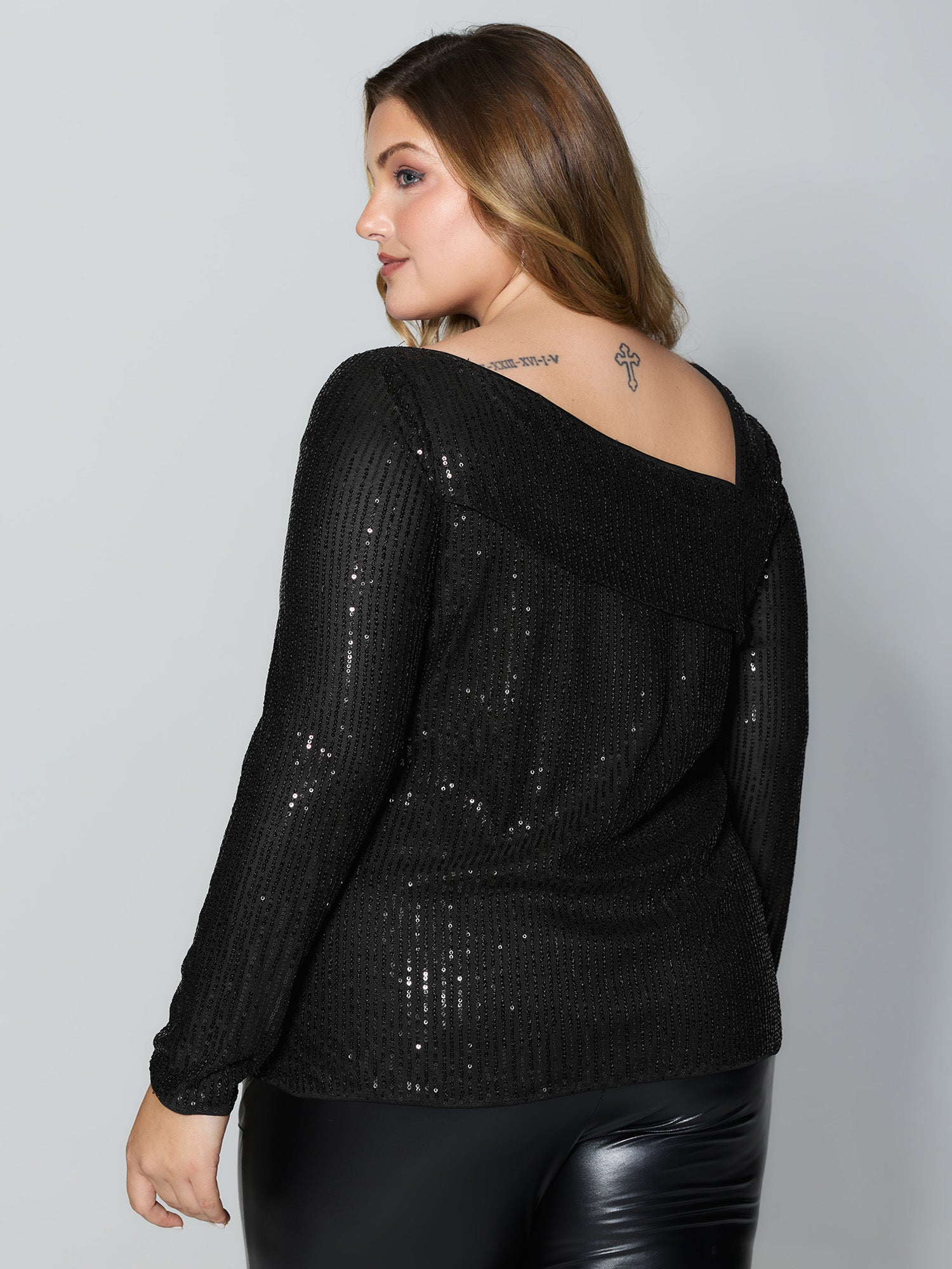 Sparkly Sequin Asymmetrical Neckline Blouse-Sweetccc