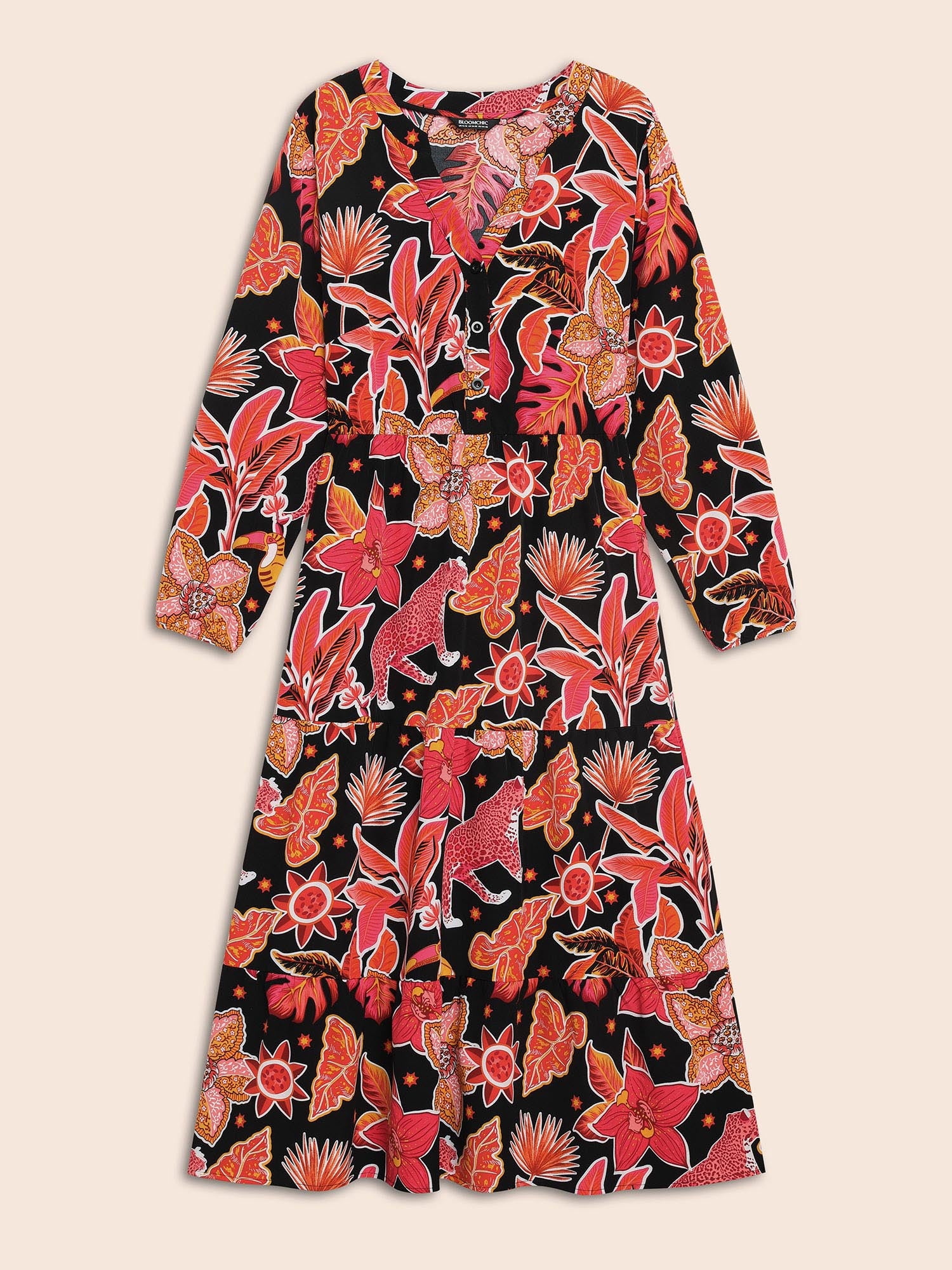 Notched Floral Elastic Waist Maxi Dress-Sweetccc