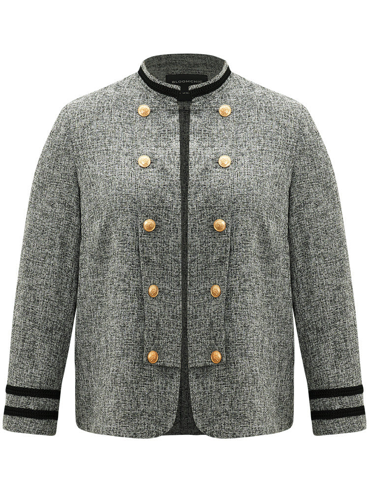 Textured Metal Detail Contrast Trim Coat-Sweetccc