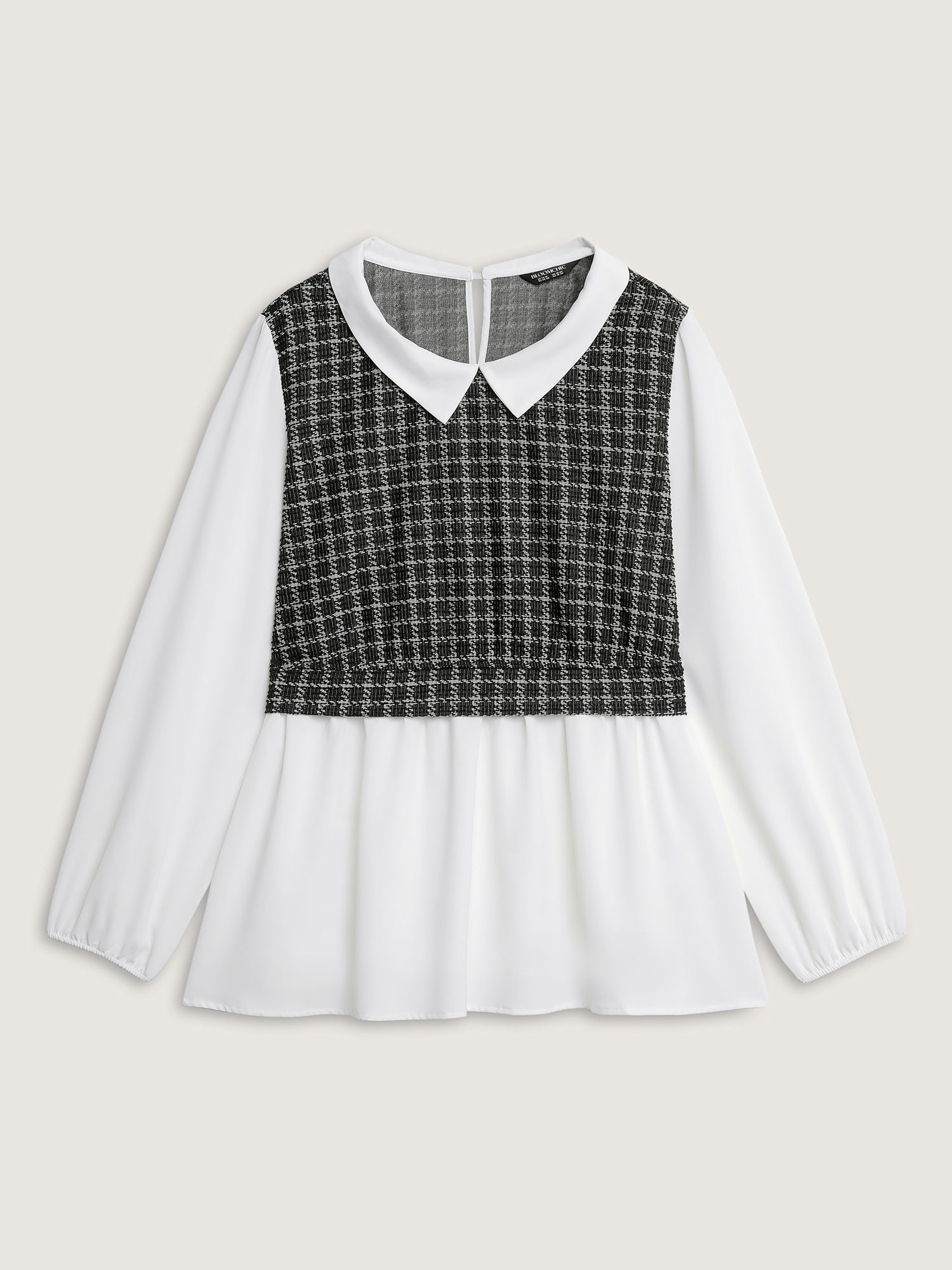 Houndstooth Pattern Color Contrast Blouse-Sweetccc