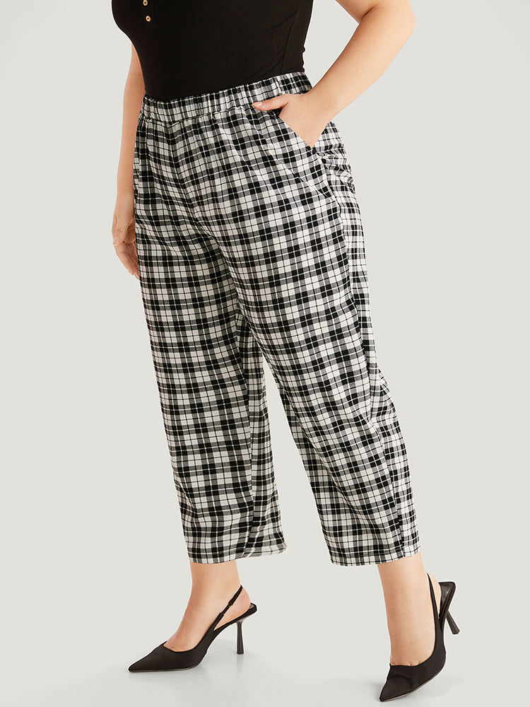 Gingham Elastic Waist Pocket Pants-Sweetccc