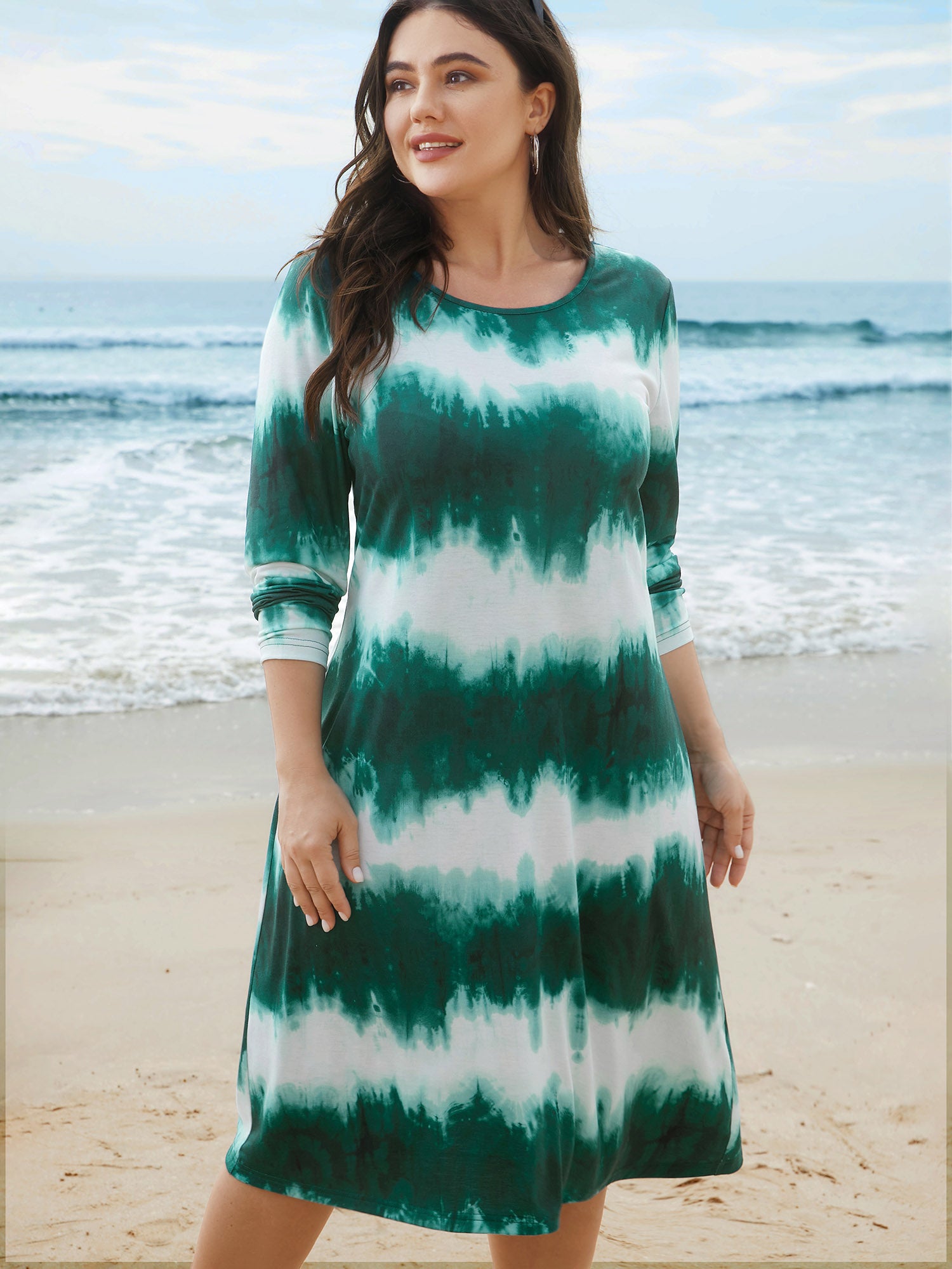 Tie-Dye Round Neck Midi Knit Dress-Sweetccc