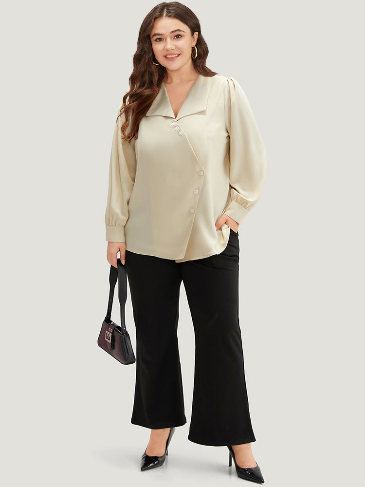 Lapel Collar Asymmetrical Button Up Blouse-Sweetccc