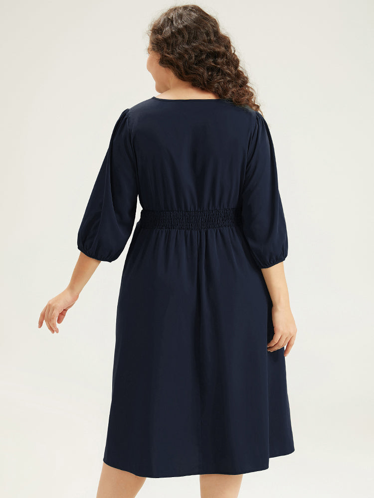 Twill Flutter Shirred Asymmetrical Layered Hem Dress-Sweetccc