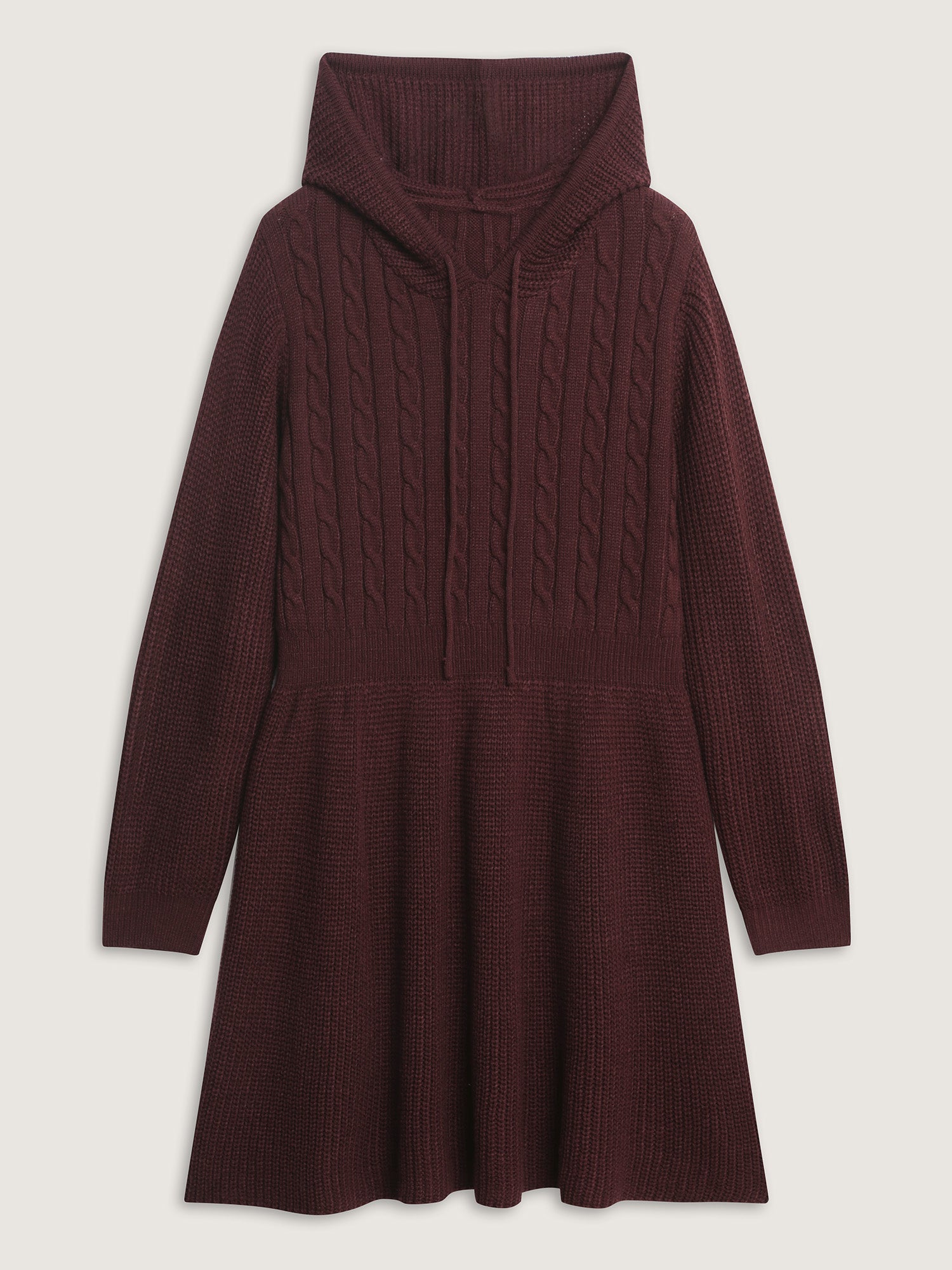 Textured Hooded Cinched-Waist Sweater Dress-Sweetccc