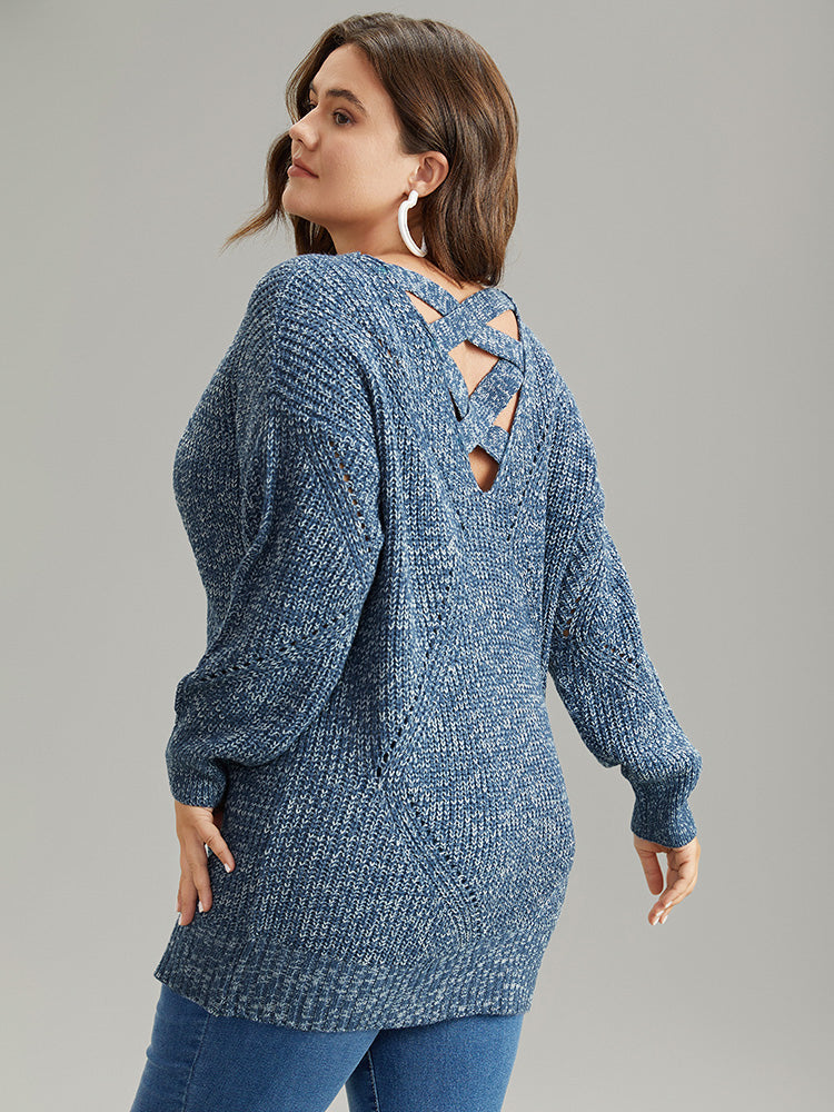 Heather Elastic Cuffs Cut Out Pullover-Sweetccc