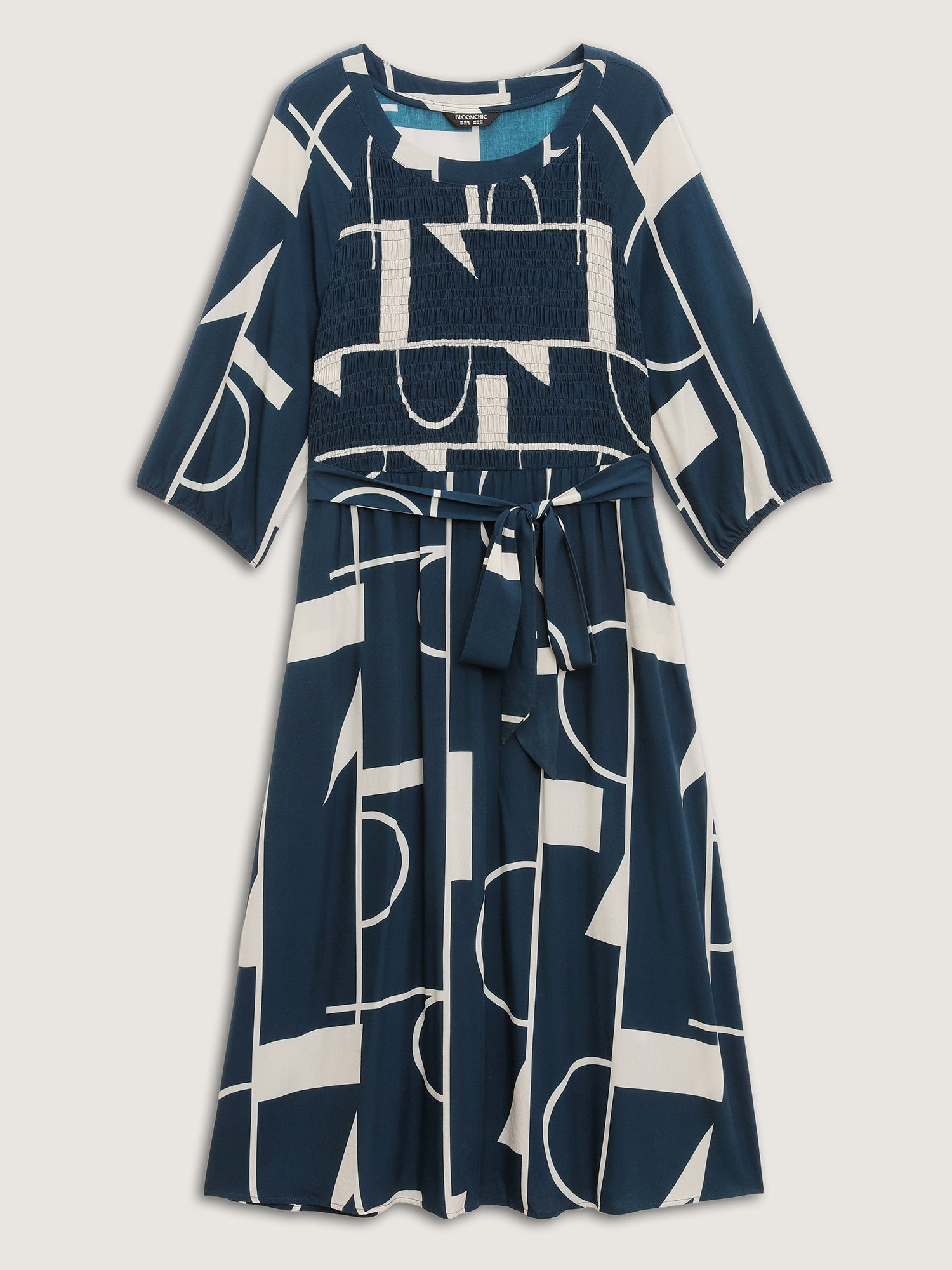 Supersoft Geometrical Print Shirred Bodice Tie Maxi Dress-Sweetccc