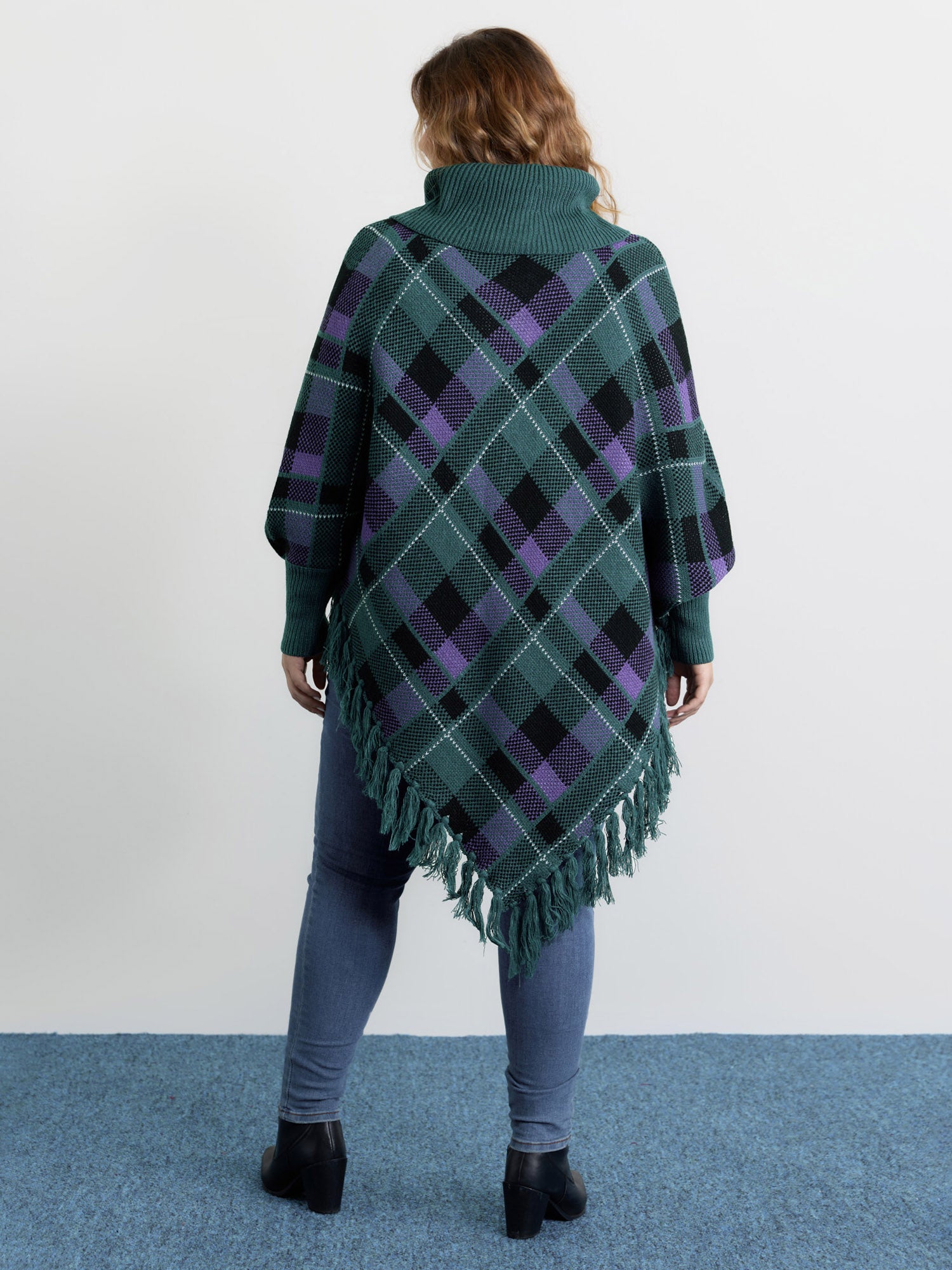 Holiday Plaid Turtleneck Fringe Hem Pullover-Sweetccc