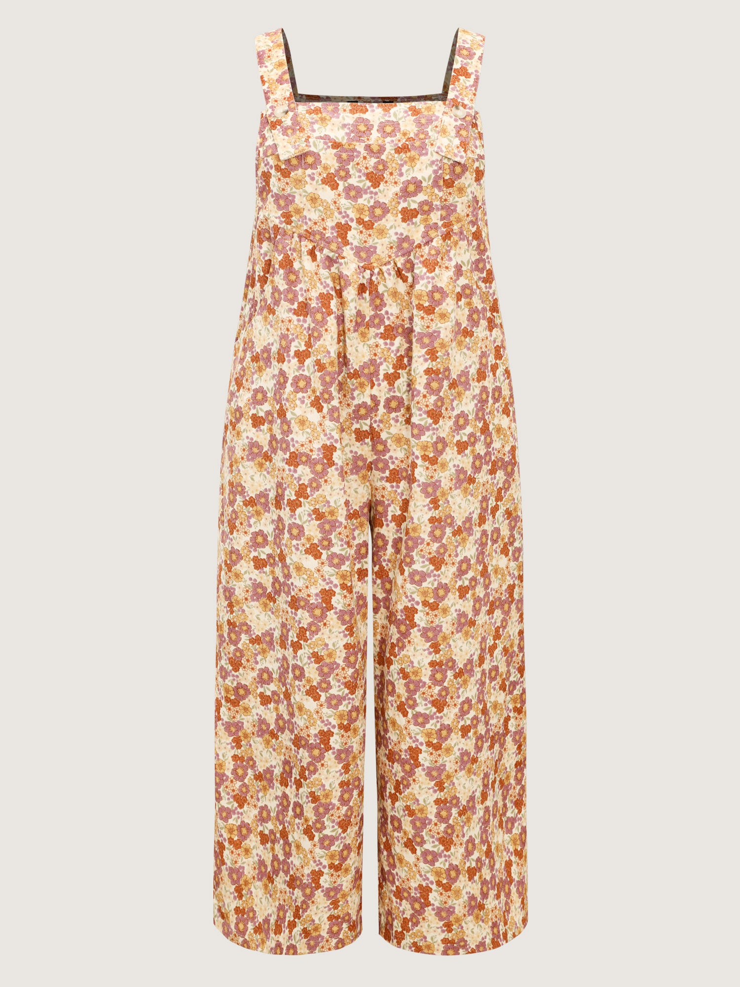 Floral Corduroy Adjustable Pockets Overall Jumpsuit-Sweetccc