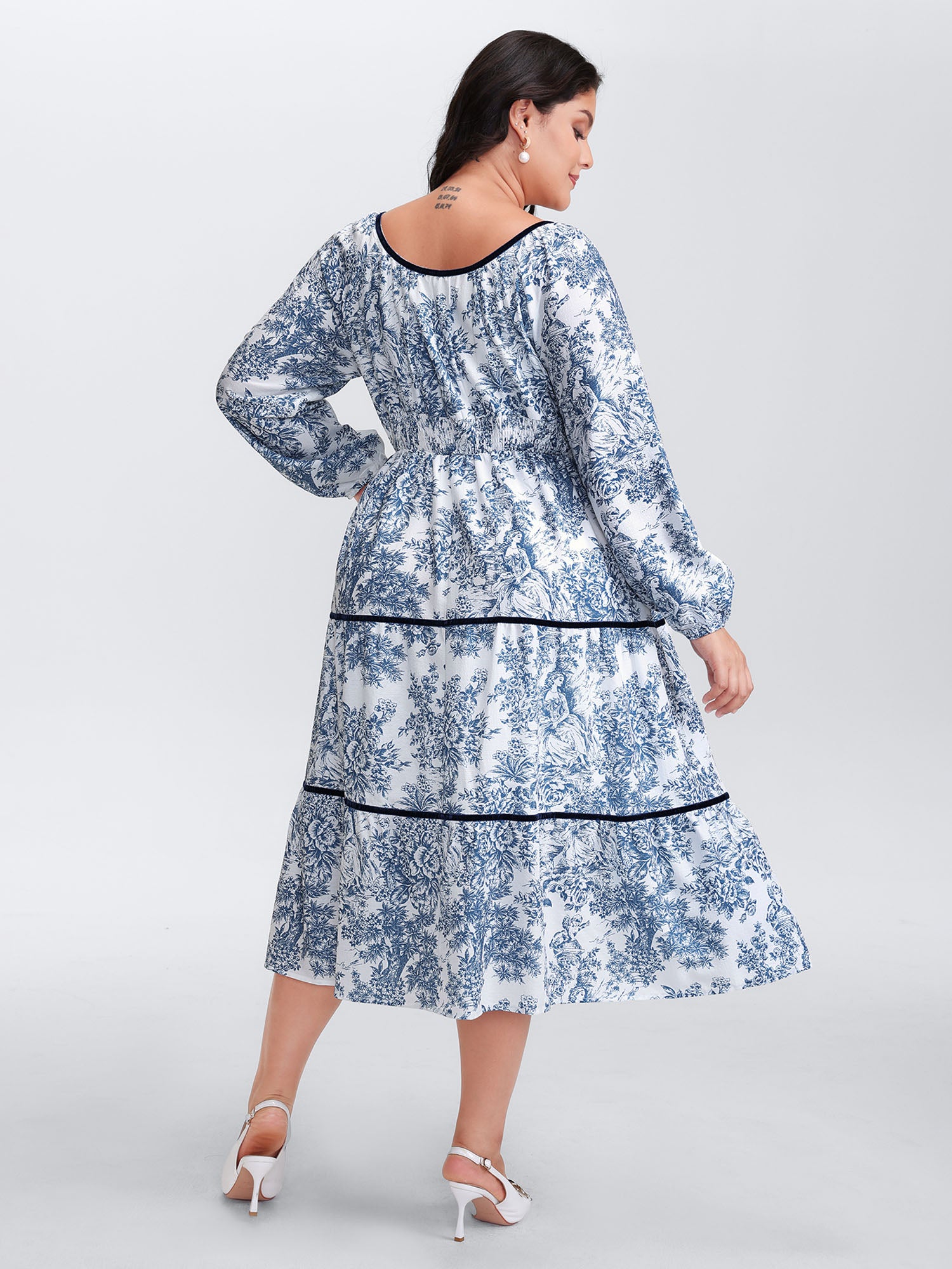 Toile de Jouy Neck-Tie Midi Dress-Sweetccc