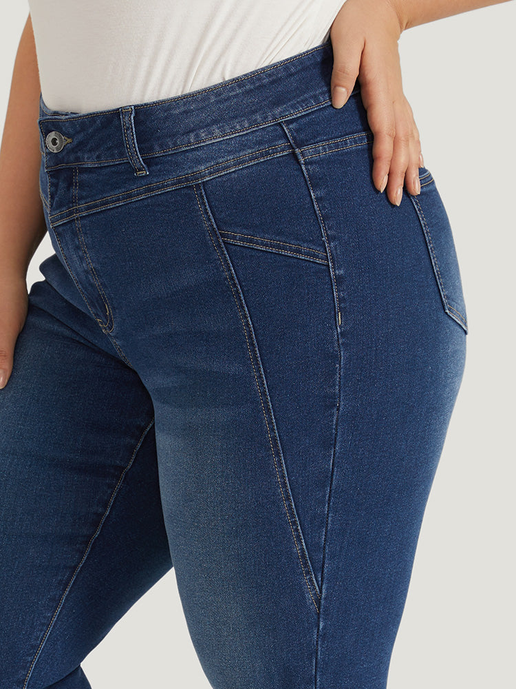 Solid Very Stretchy Patchwork High Rise Jeans-Sweetccc