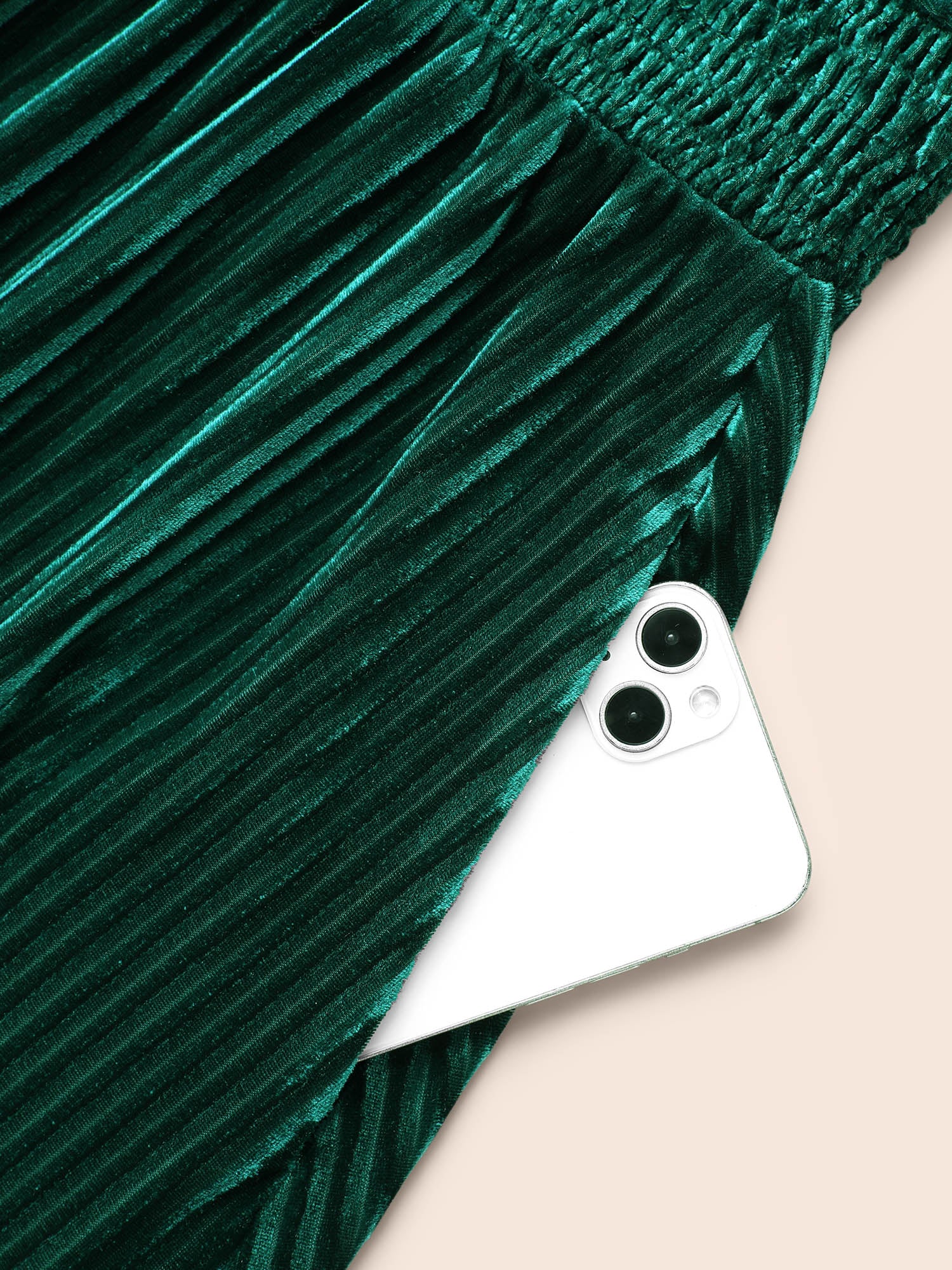 Velvet V-neck Ruched Skirt Midi Dress-Sweetccc