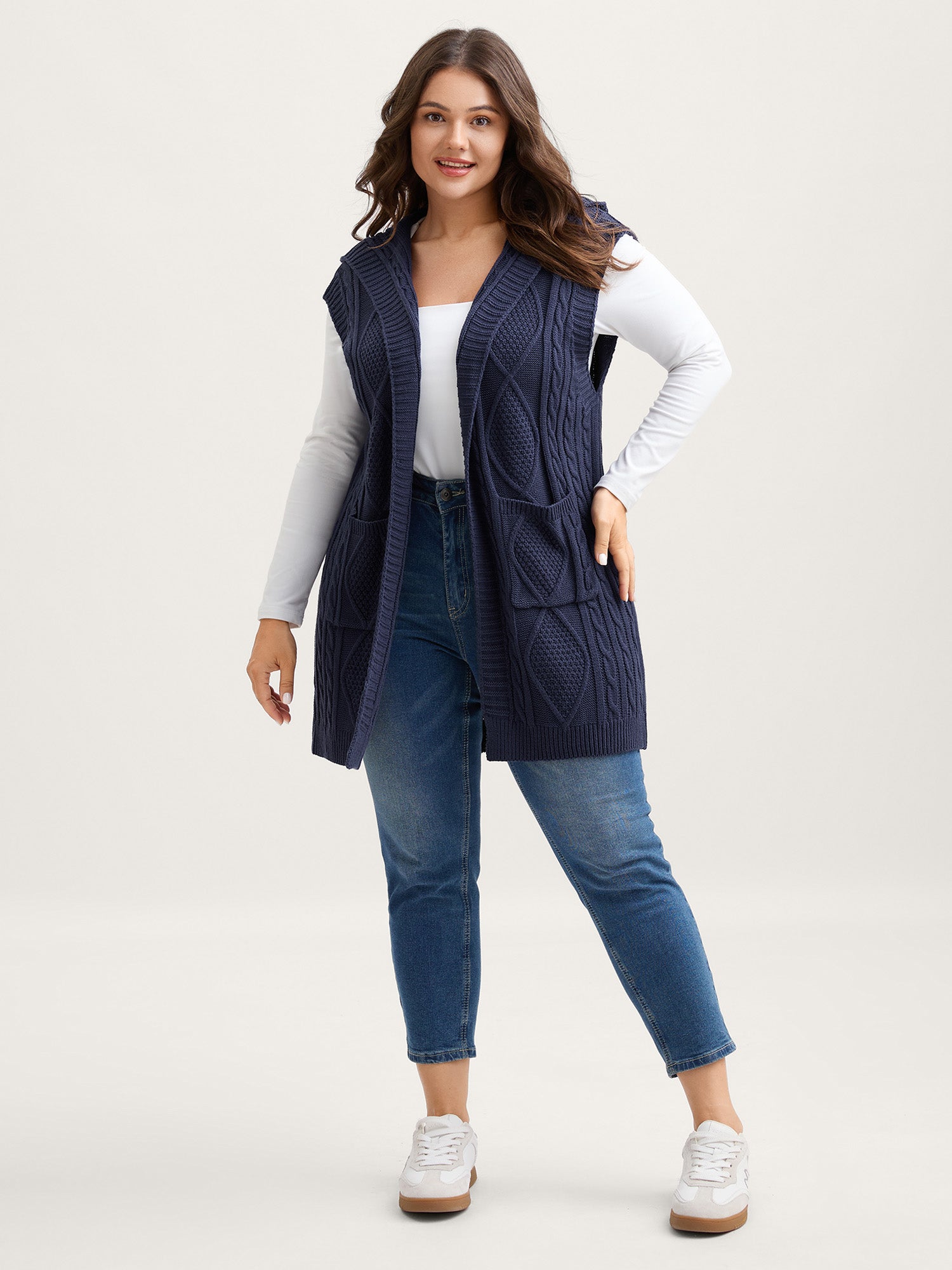 Twisted Hooded Sleeveless Knit Cardigan-Sweetccc