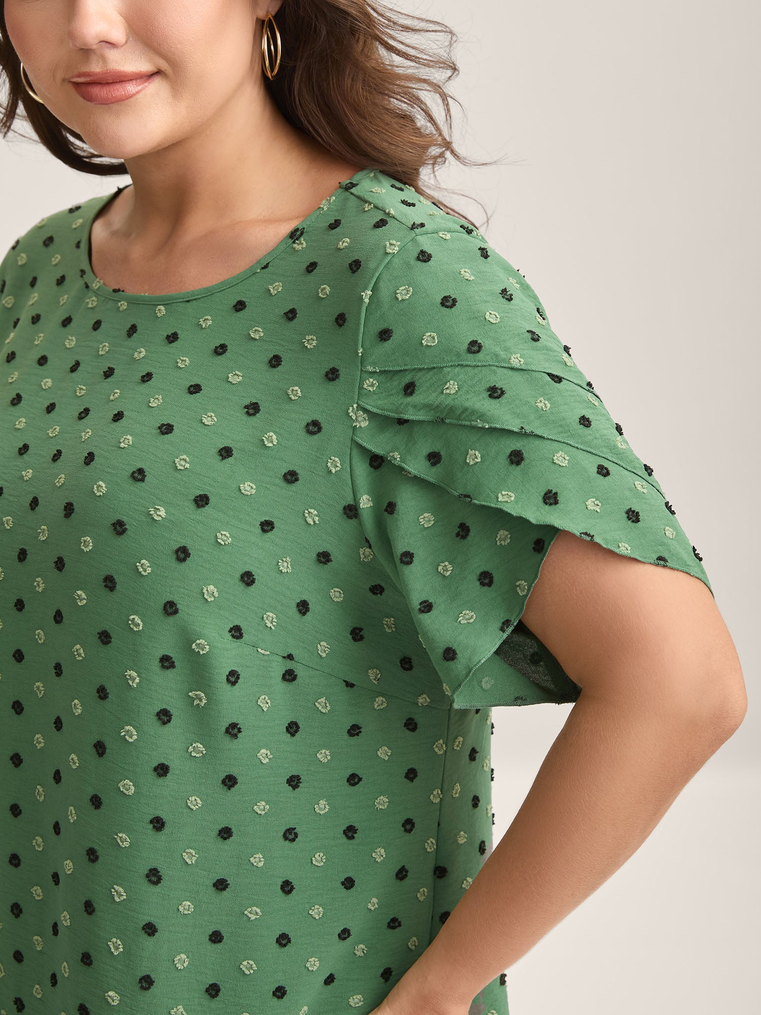 Textured Color Contrast Petal Sleeve Blouse-Sweetccc