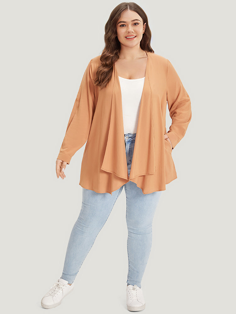 Supersoft Essentials Plain Pocket Button Asymmetrical Hem Kimono-Sweetccc