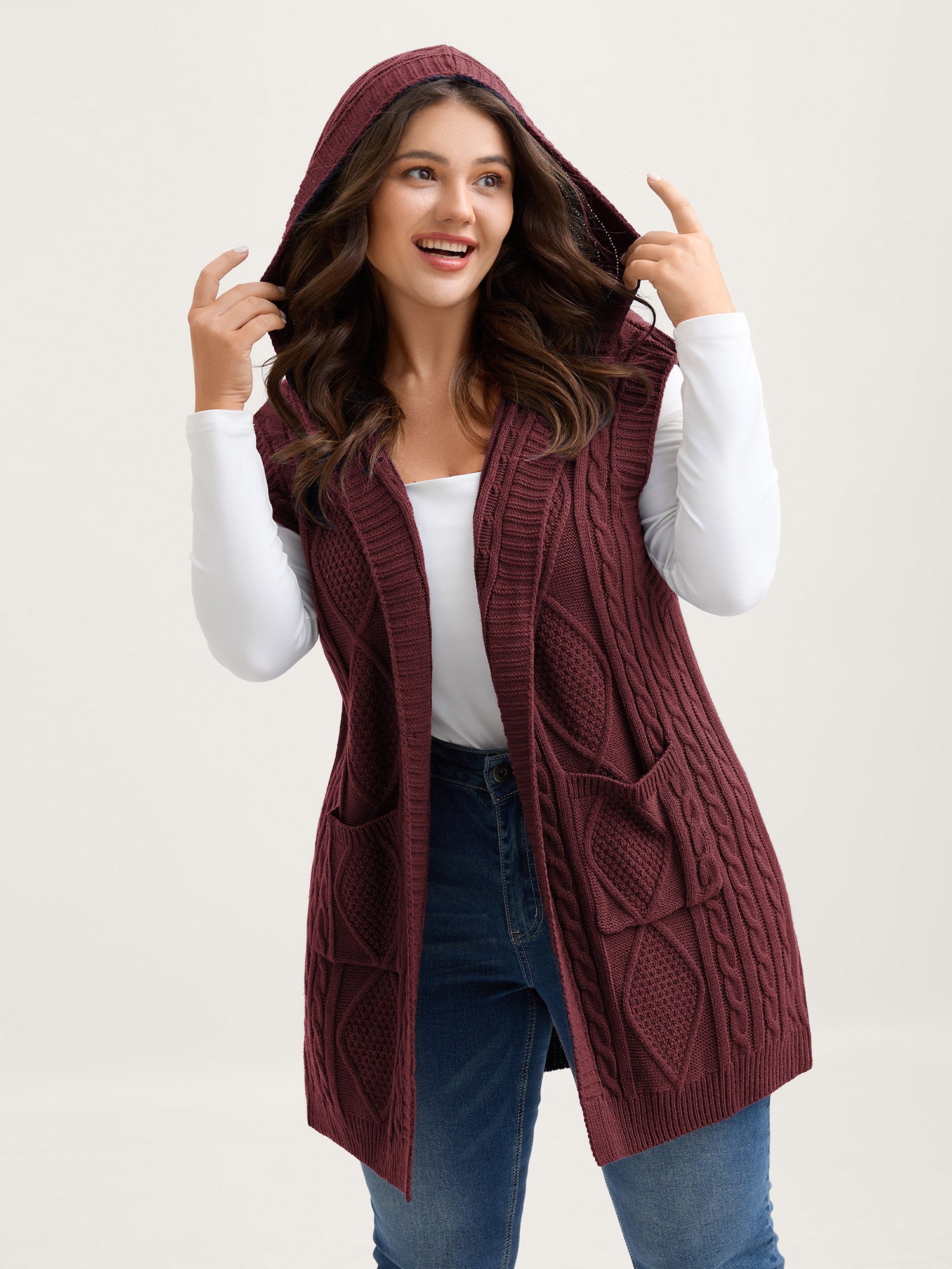 Twisted Hooded Sleeveless Knit Cardigan-Sweetccc