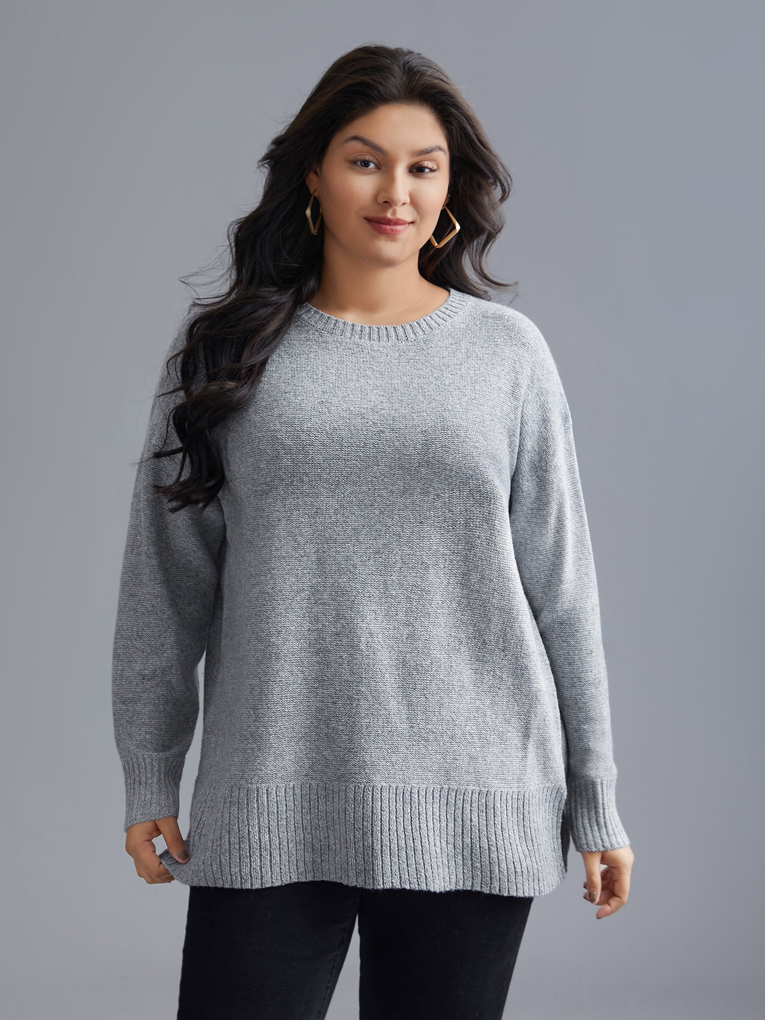 Texture Bowknot Cut Out Slit Hem Pullover-Sweetccc