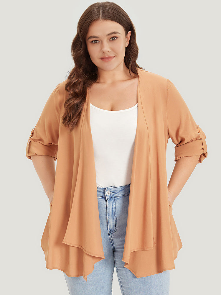 Supersoft Essentials Plain Pocket Button Asymmetrical Hem Kimono-Sweetccc