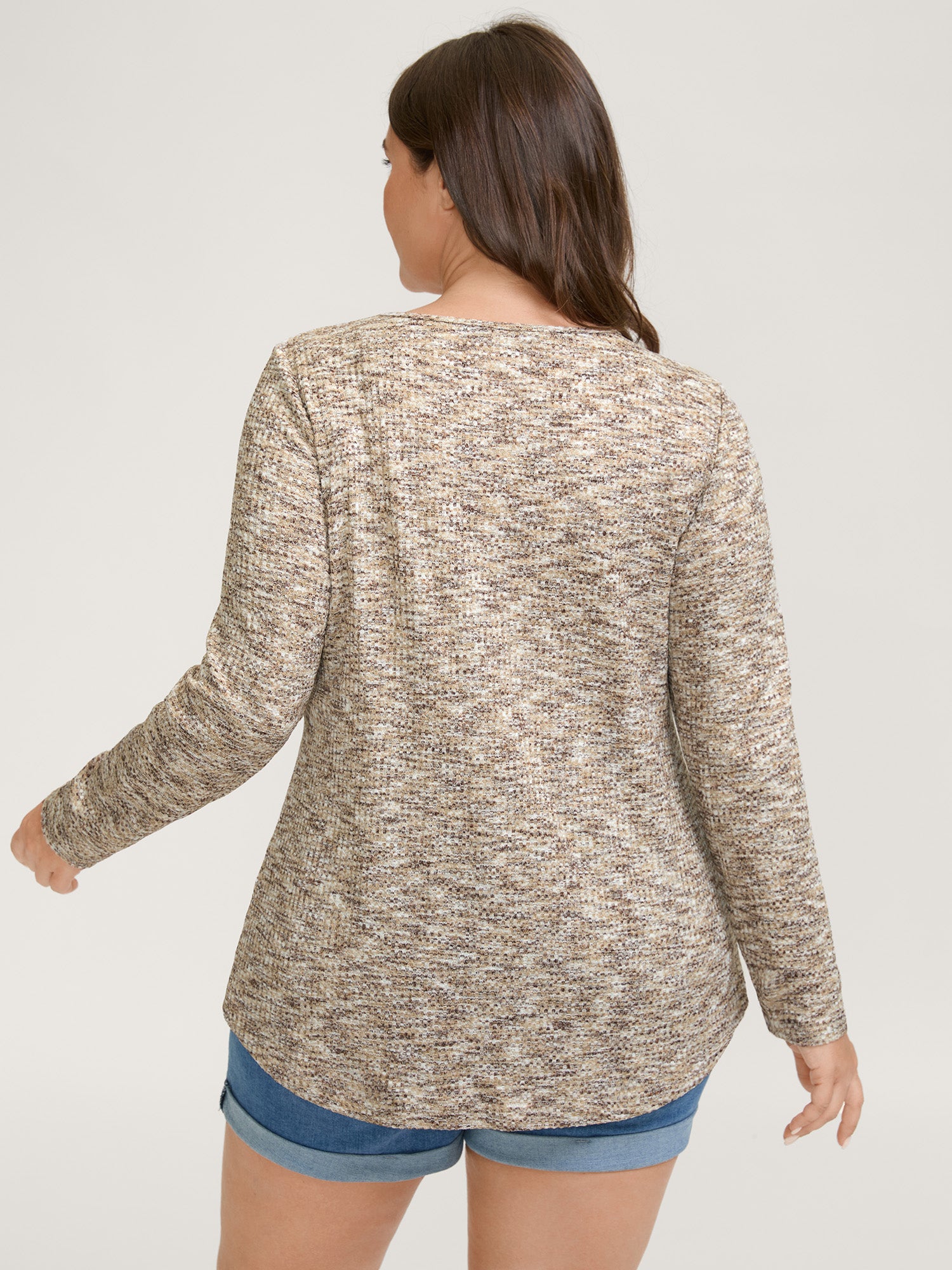 Textured Knit Pleated Neckline Top-Sweetccc