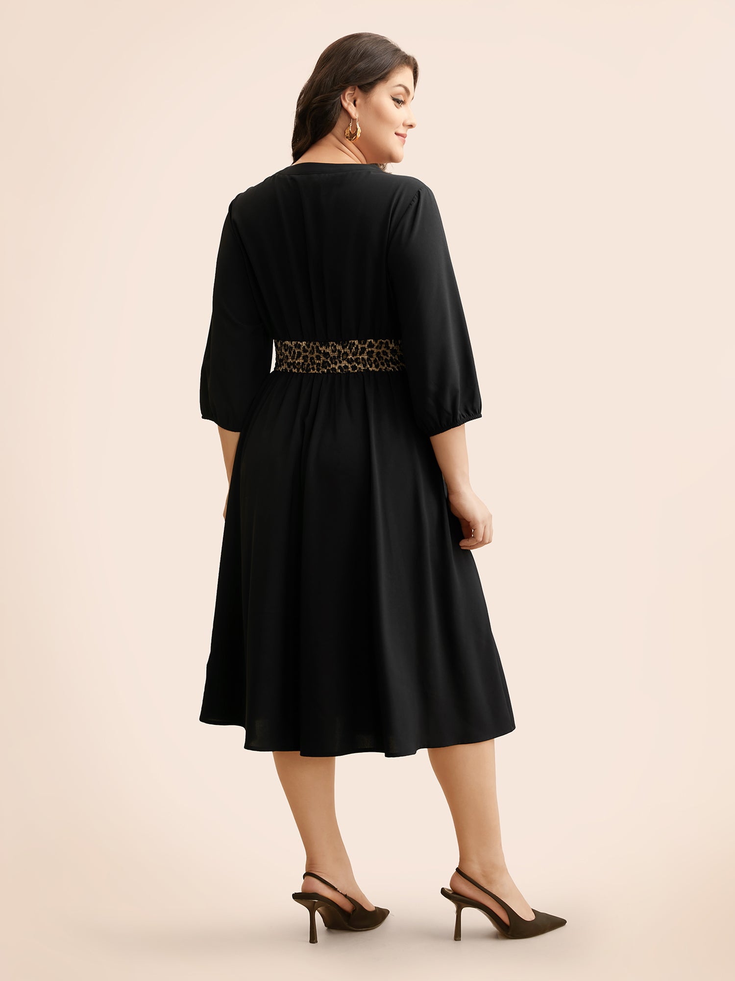 Notched Collar Leopard Print Patchwork Dress-Sweetccc