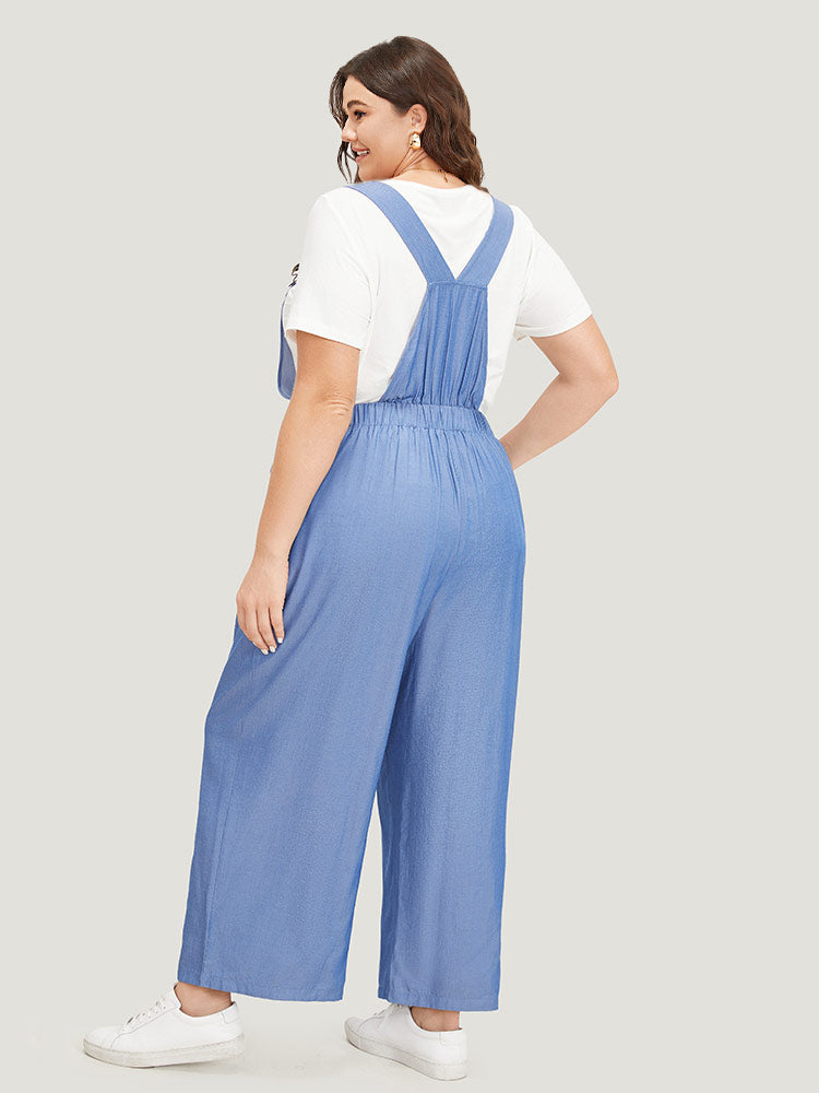 Solid Patched Pocket Gathered Overall Jumpsuit-Sweetccc