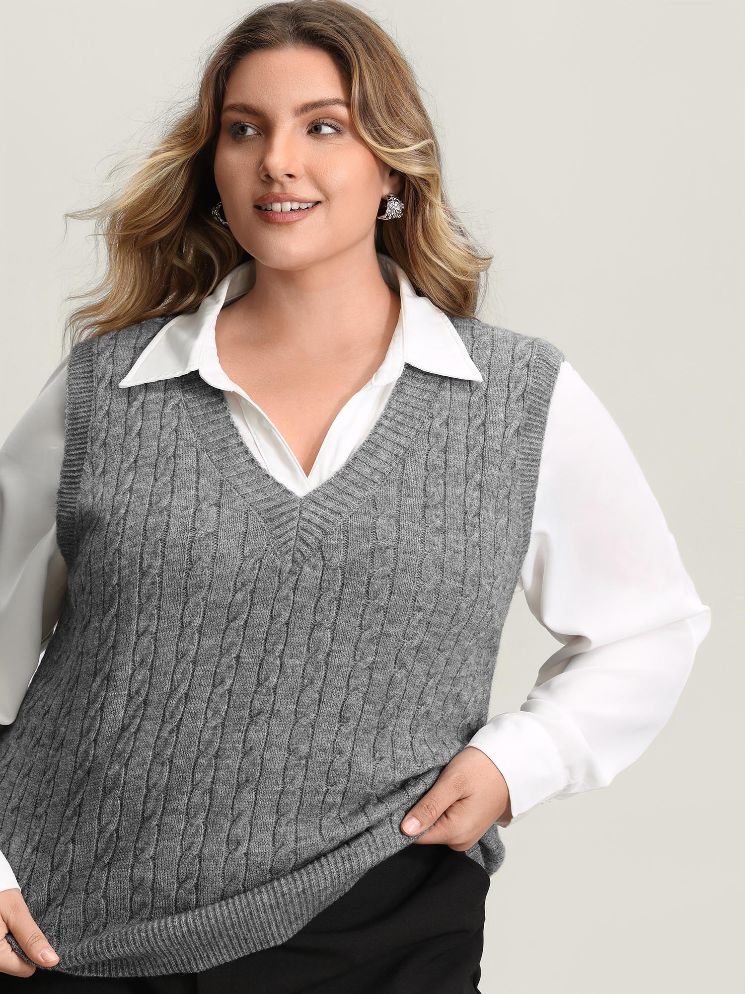Textured V-Neck Sweater Vest-Sweetccc