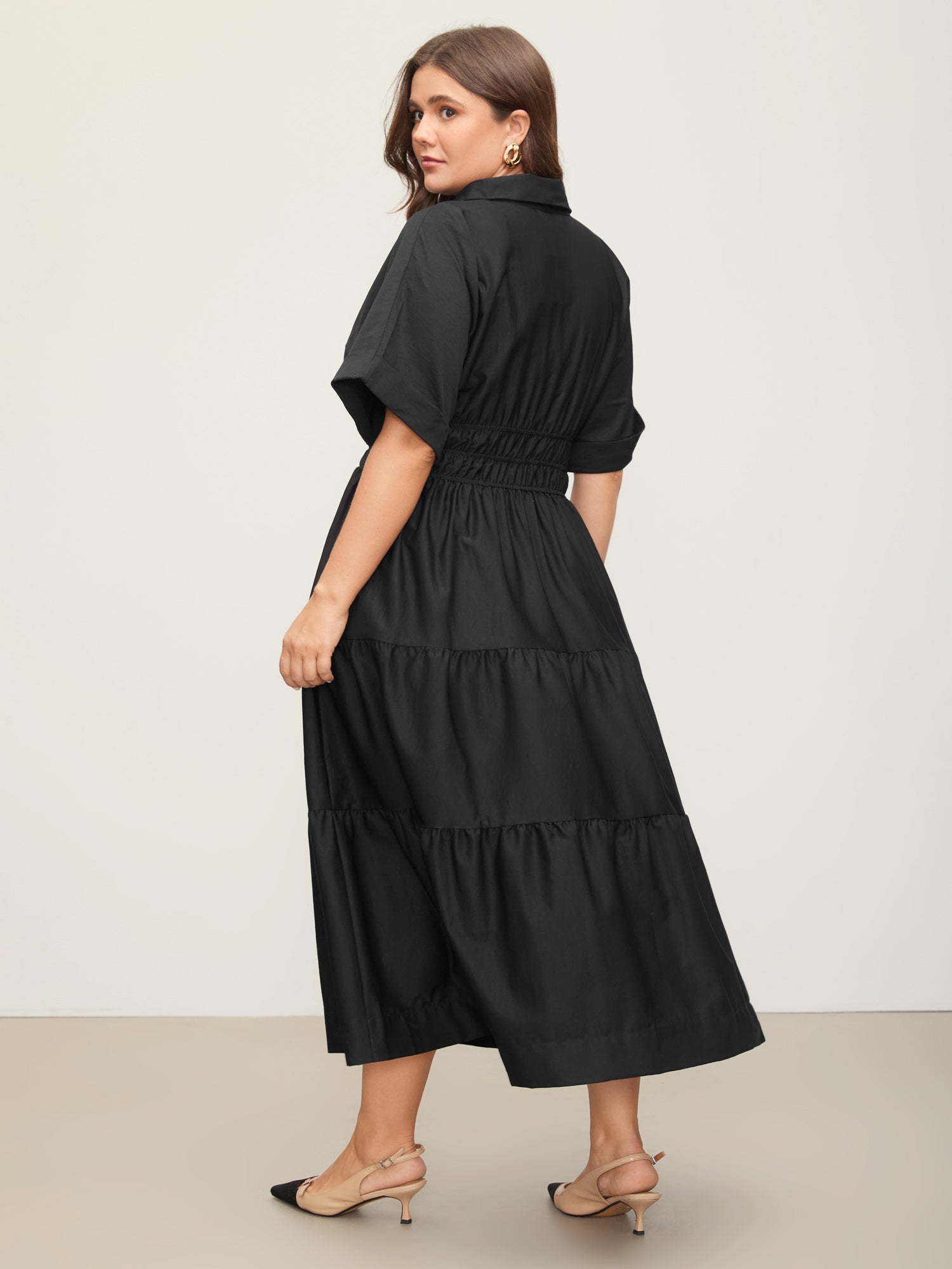 Midfield Tiered Midi Shirt Dress-Sweetccc