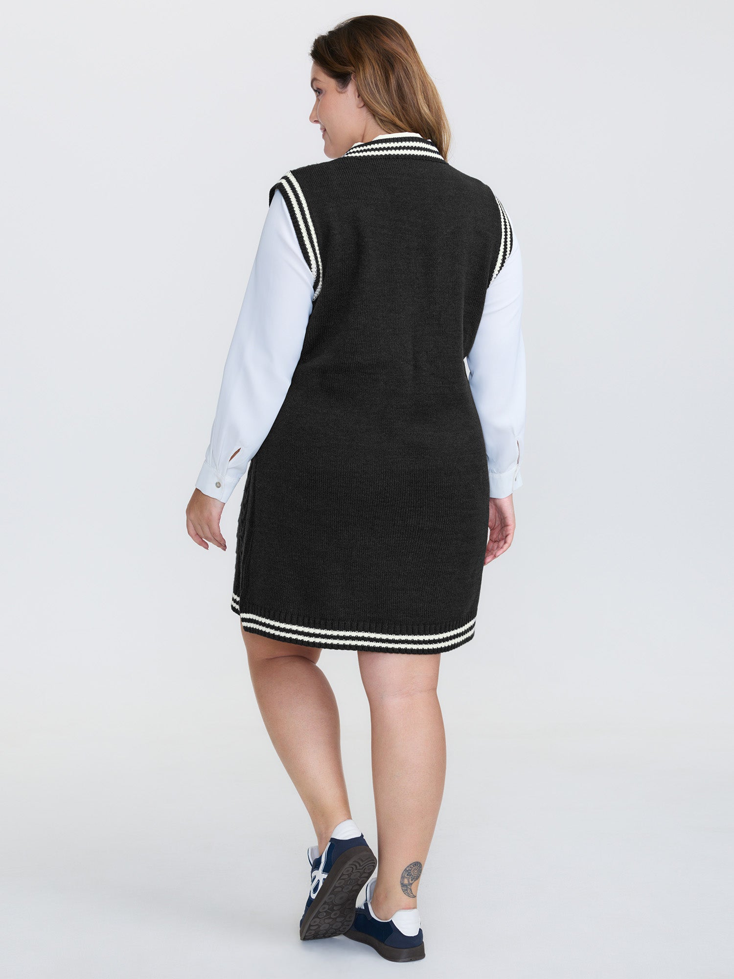 Textured Stripe Pinafore Mini Sweater Dress-Sweetccc