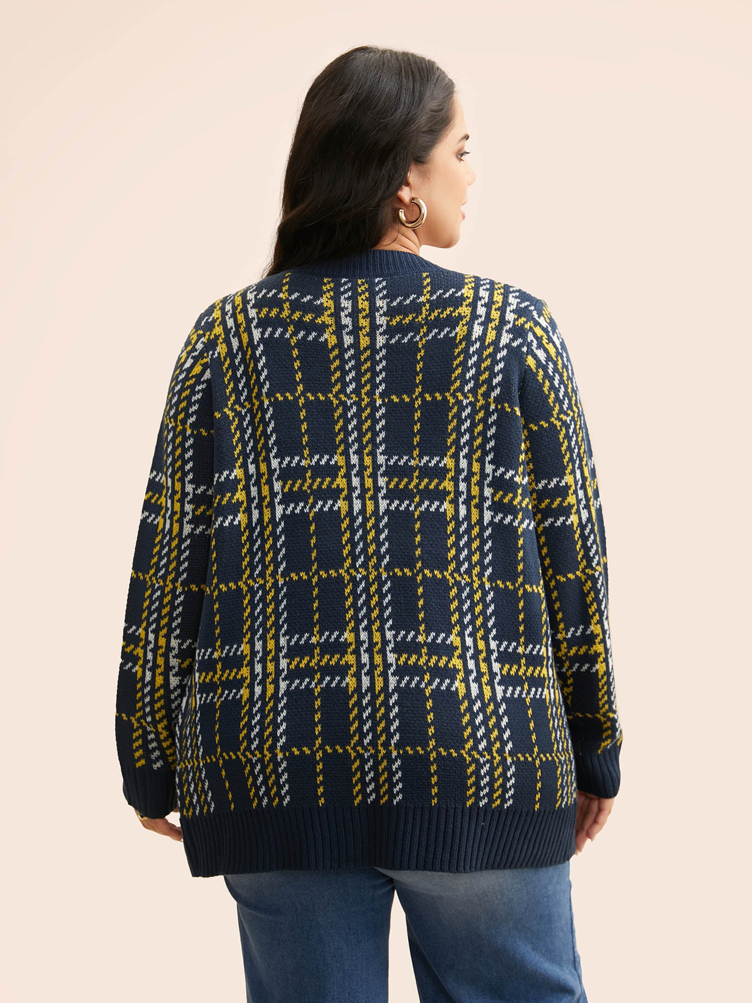 Kimono Collar Plaid Pocket Cardigan-Sweetccc