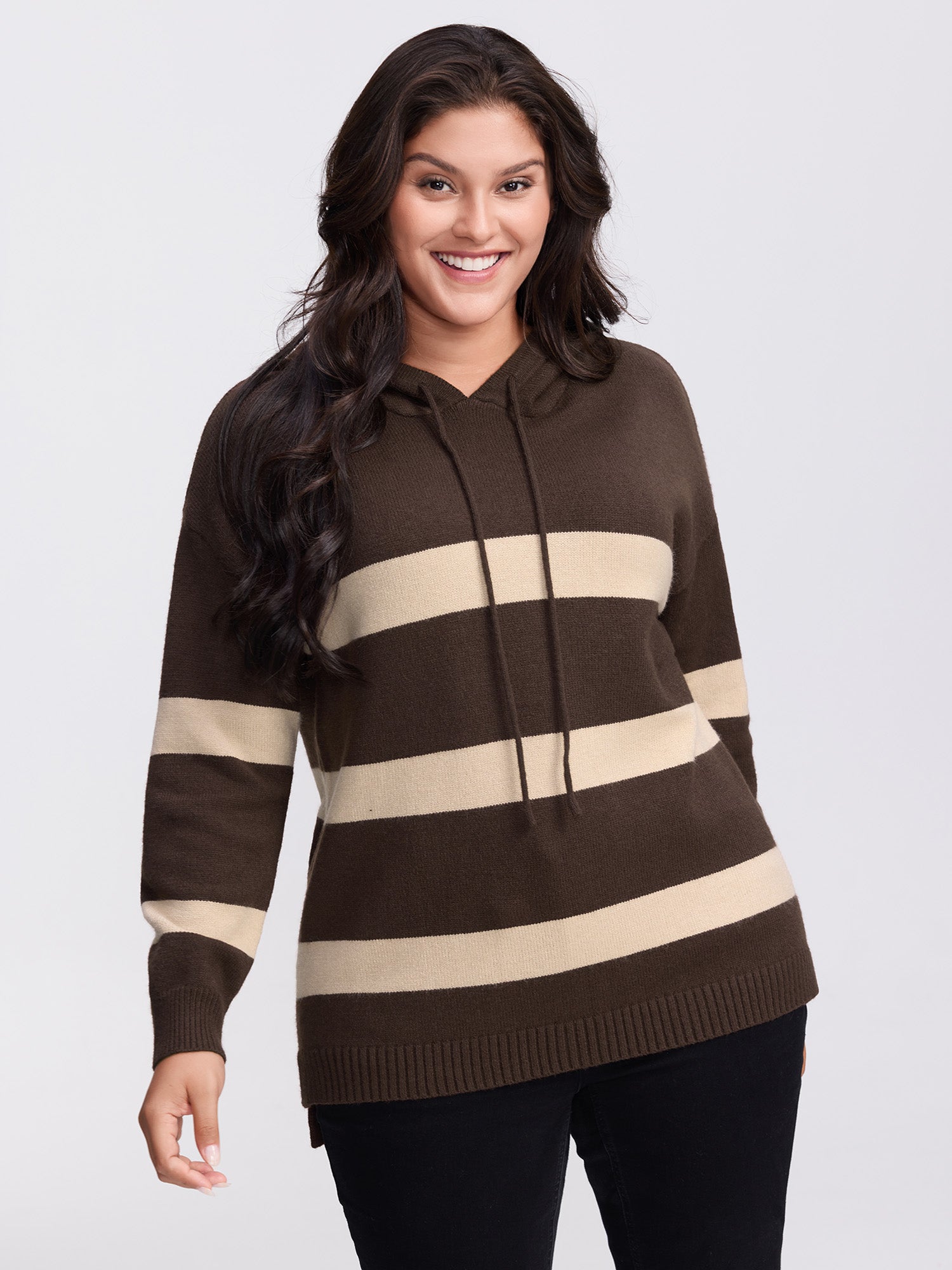 Supersoft Stripe Slit Hooded Pullover-Sweetccc