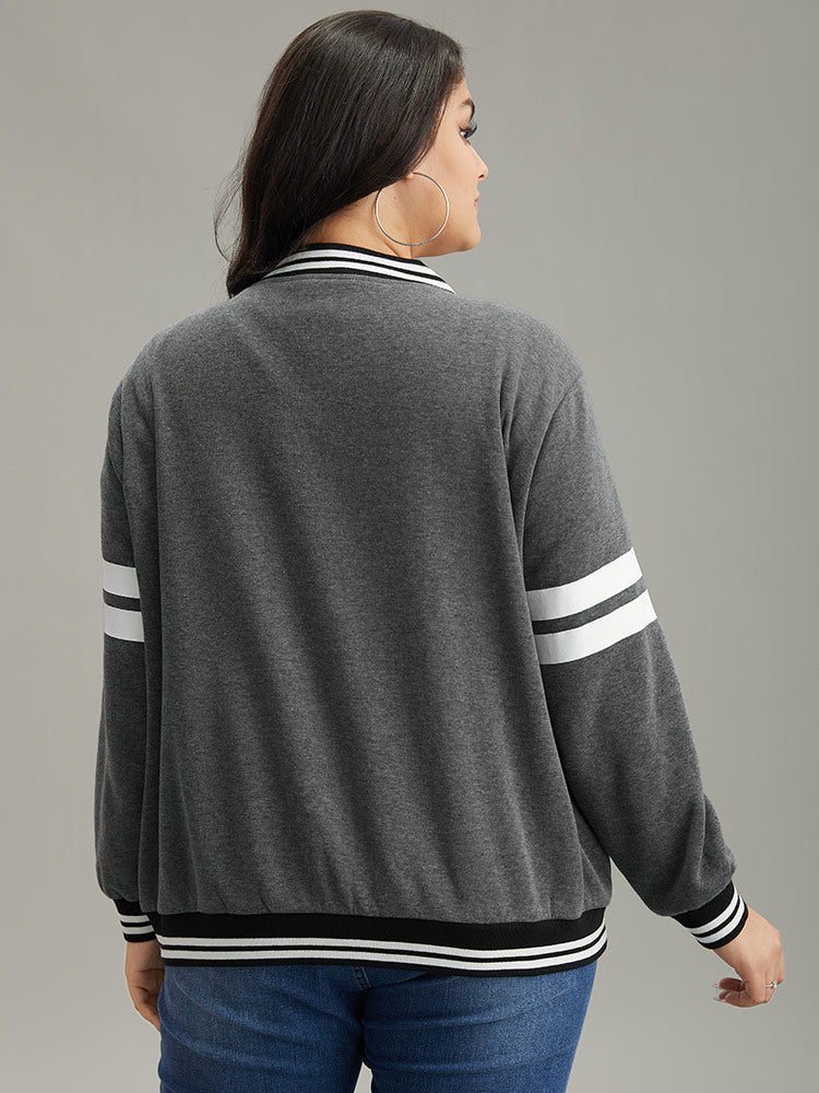 Striped Patchwork Contrast Pocket Zipper Bomber Jacket-Sweetccc