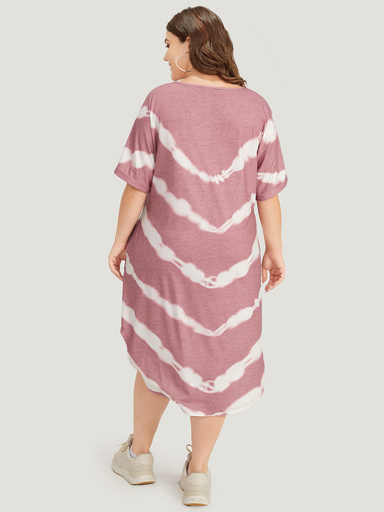 Tie Dye Striped Two Tone V Neck Pocket Dress-Sweetccc